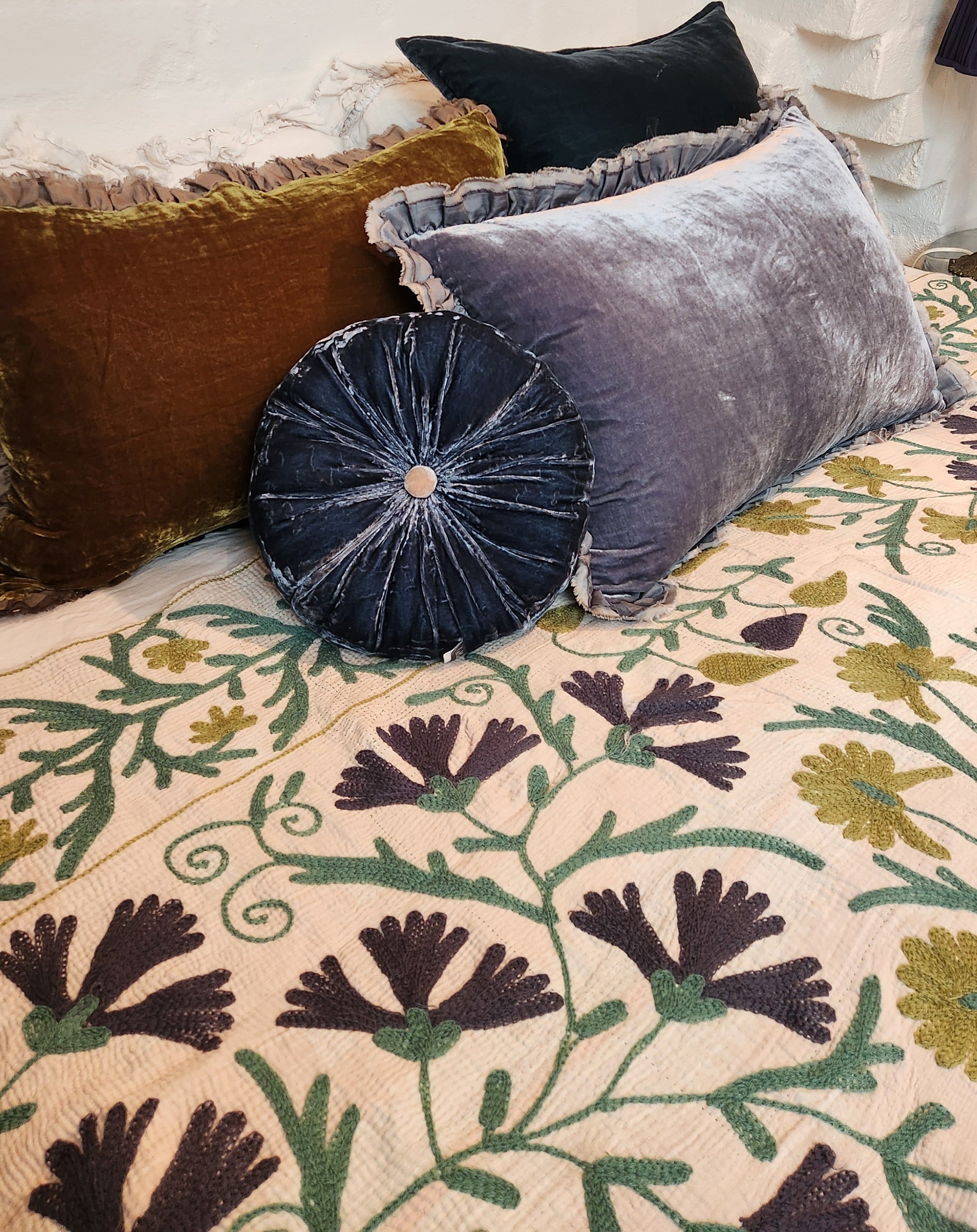 Vintage Suzani Kantha Throw - Navy, Olive, Teal
