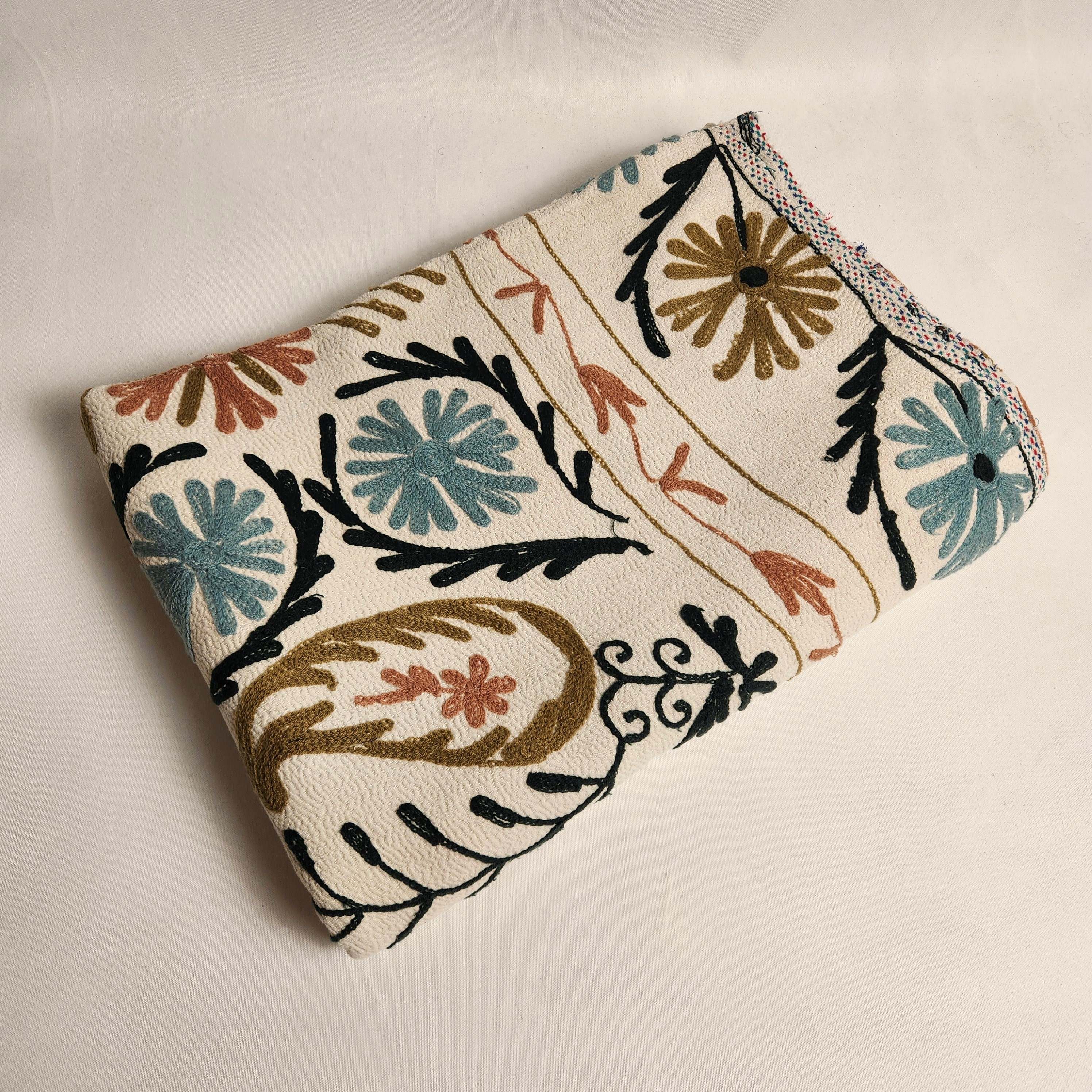 Vintage Suzani Kantha Throw - Olive, Black, Apricot , Blue