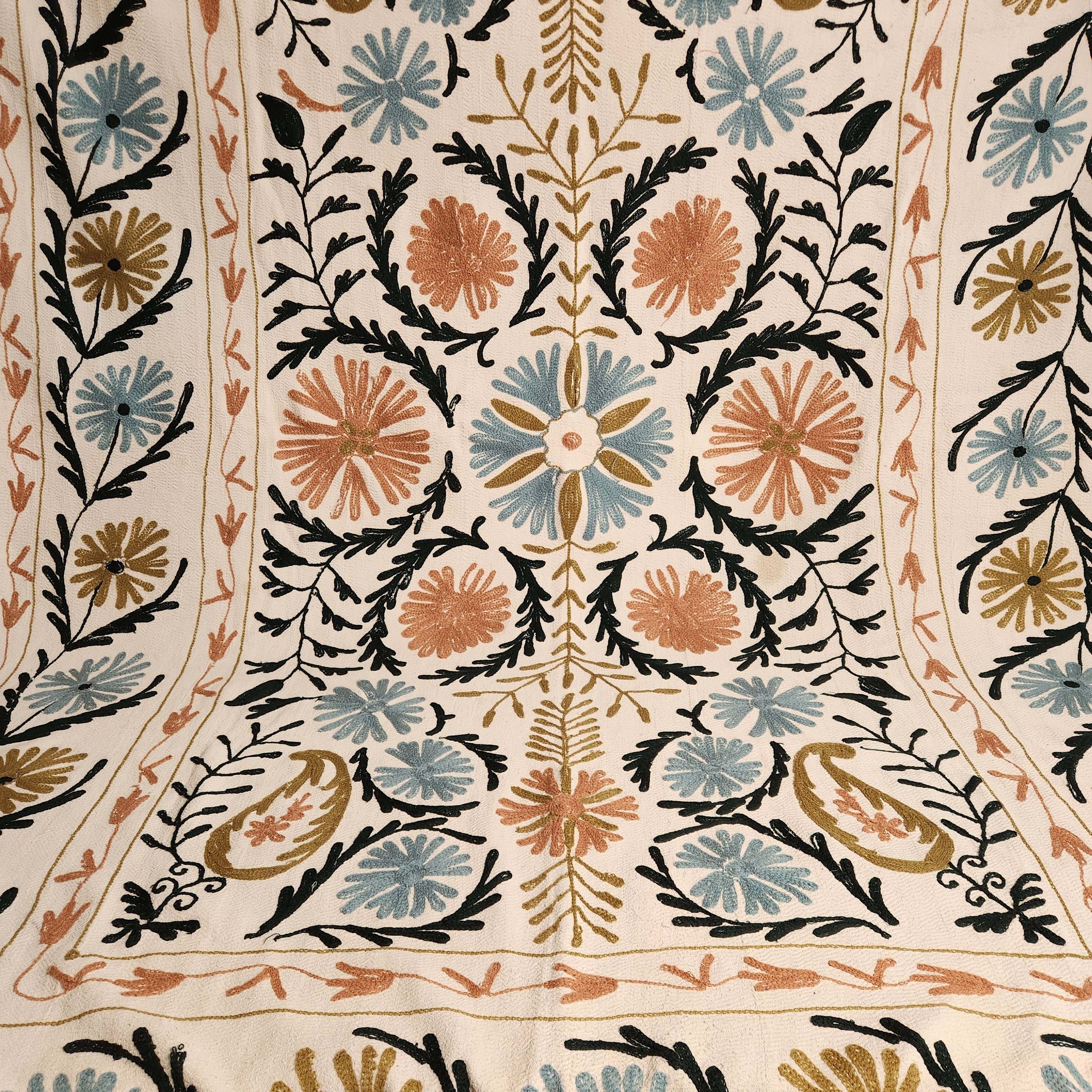 Vintage Suzani Kantha Throw - Olive, Black, Apricot , Blue