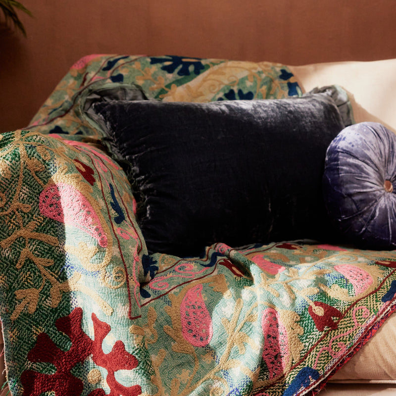 Vintage Suzani Kantha Throw - Pink Navy