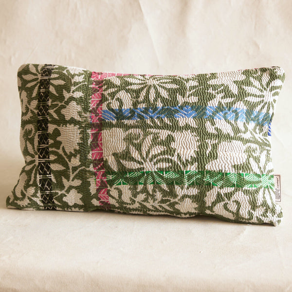 Vintage Pearl Cushion - Moss Green