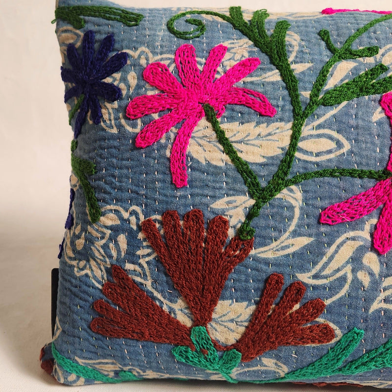 Suzani Cushion #10 - Blue/Pink/Green 30x50