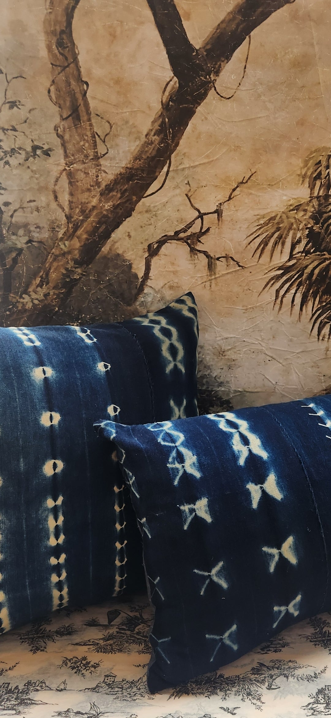 Denim Hued Hand Dyed Mud Lumbar Cushion