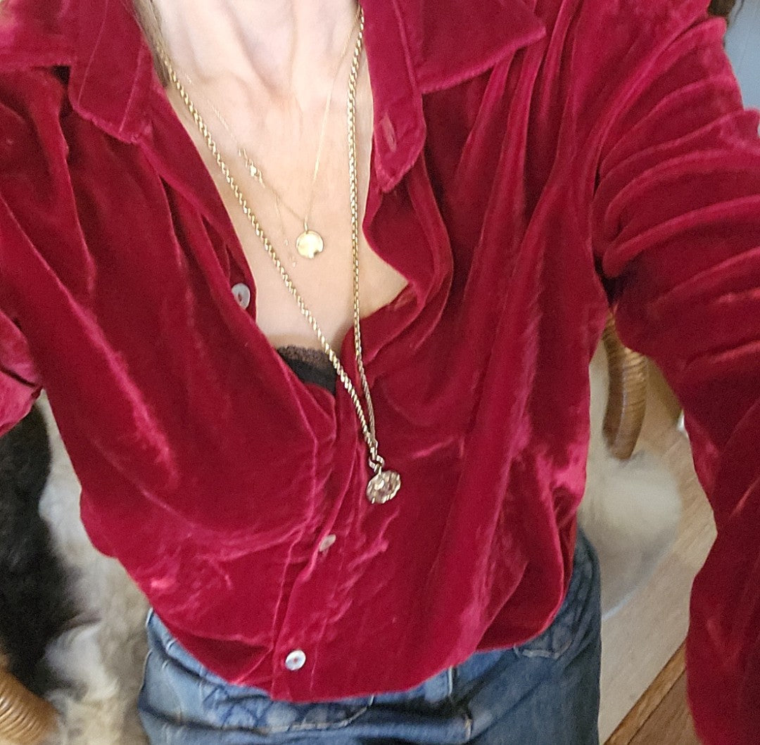 Cranberry Silk Velvet Shirt