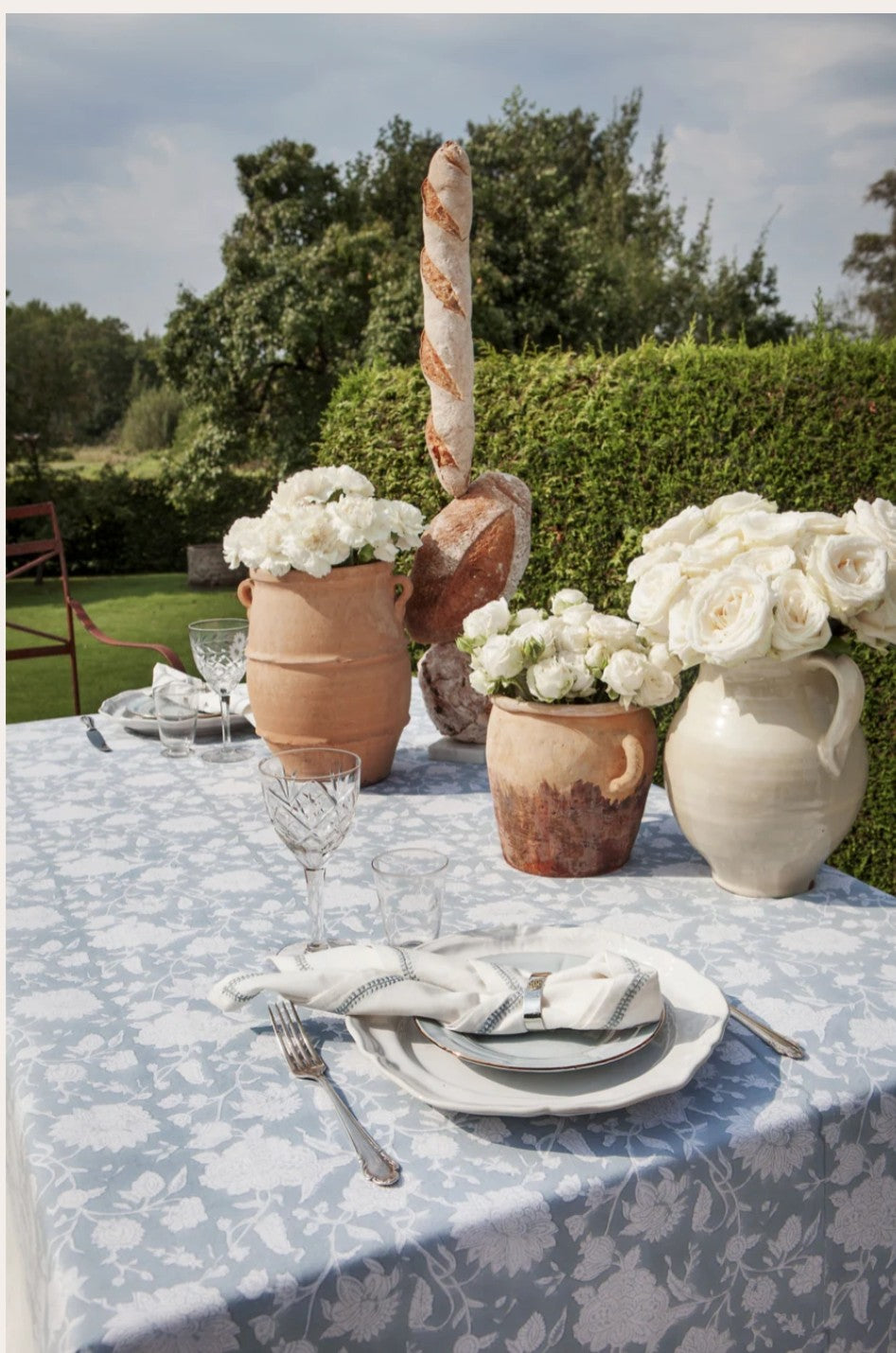 Cotton Tablecloth - Indian Rose Dusty Blue