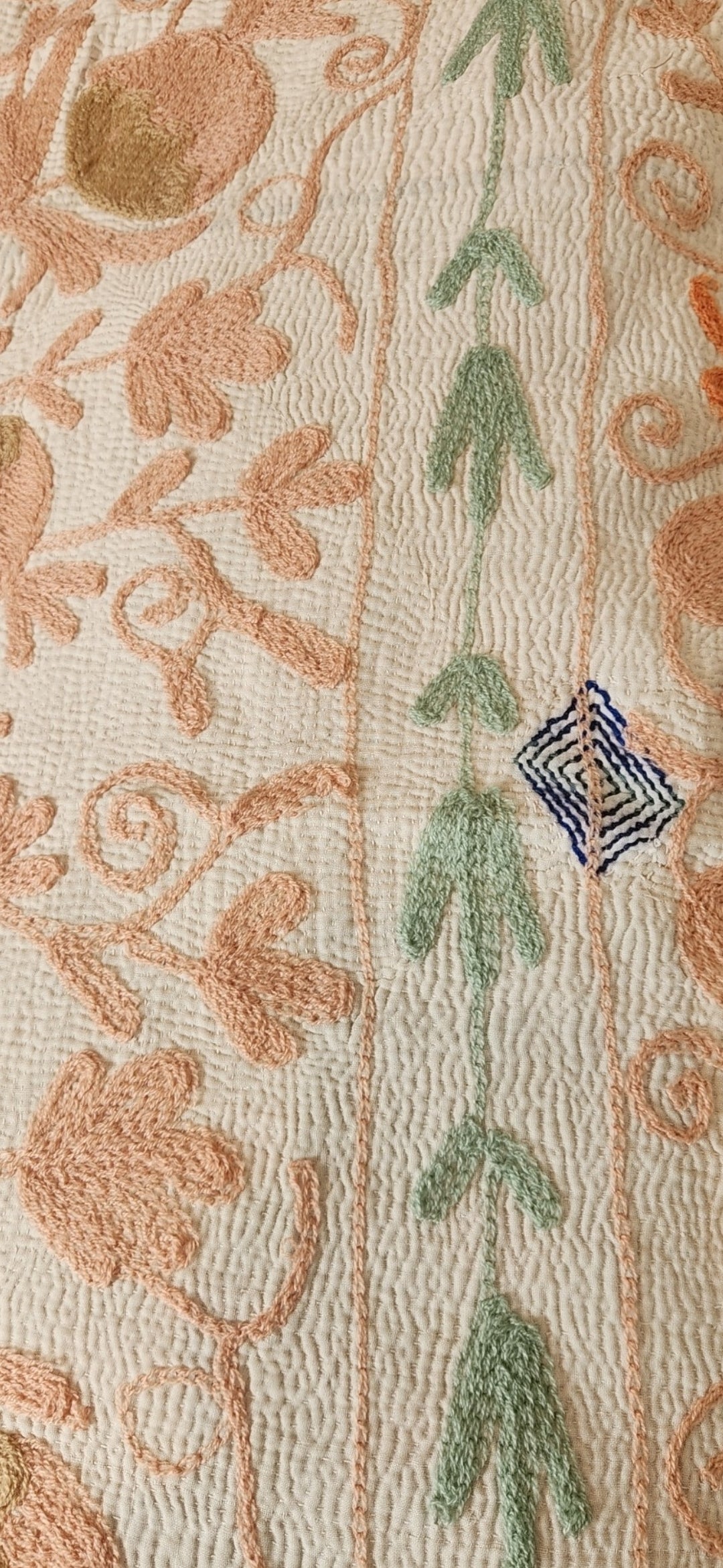 Vintage Suzani Kantha Throw - Peach, Mint, Green, Beige