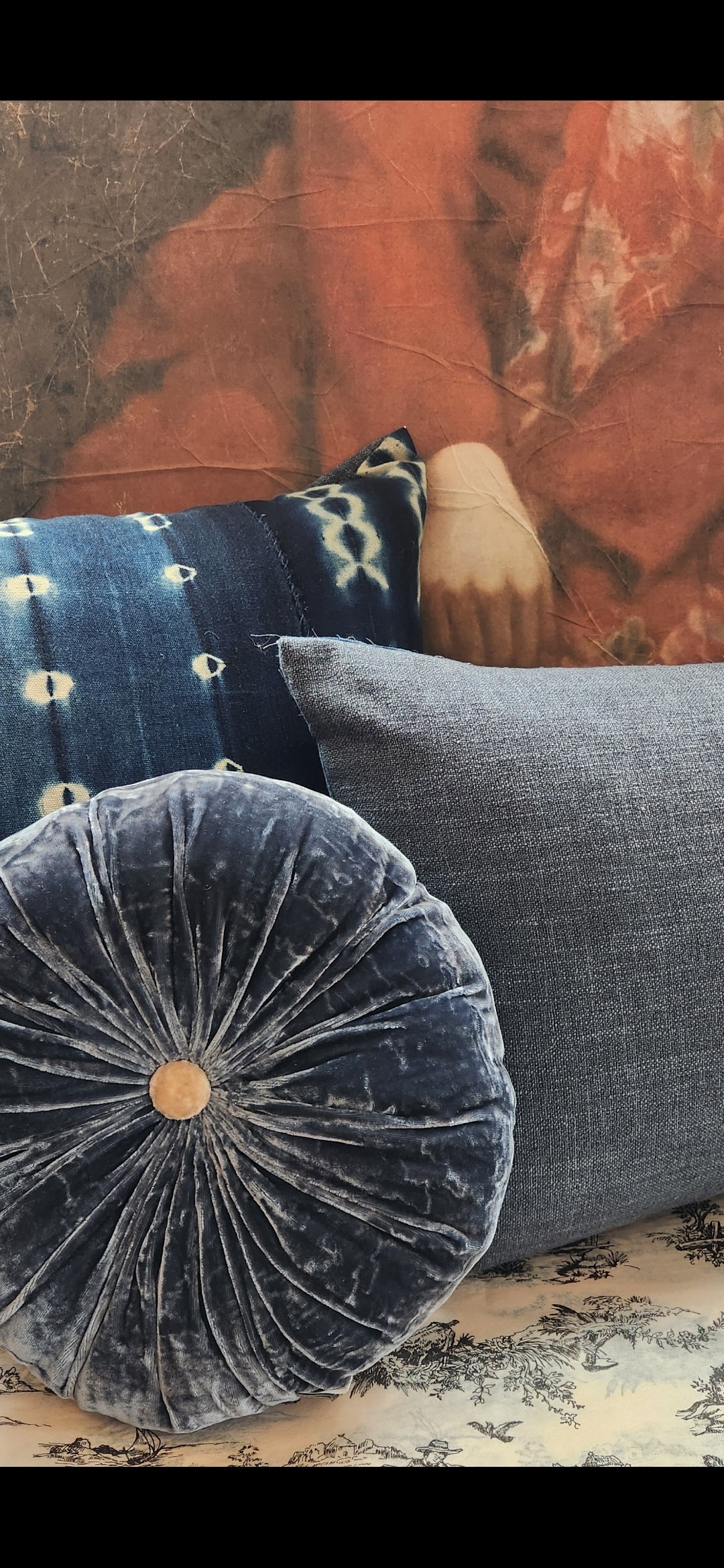 Denim Hued Hand Dyed Mud Lumbar Cushion