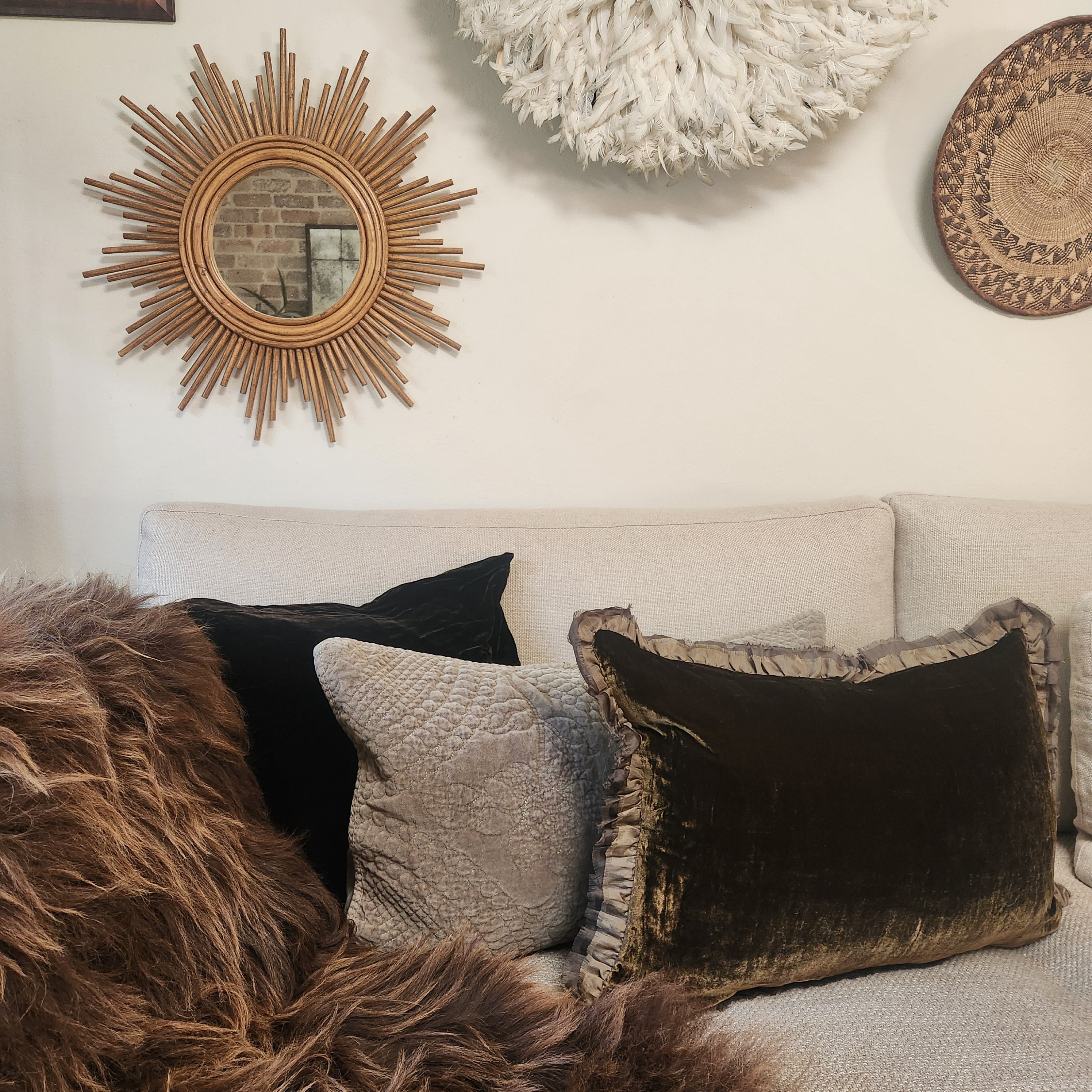 Seraphine Cushion with Silk Ruffle - Owaka Brown