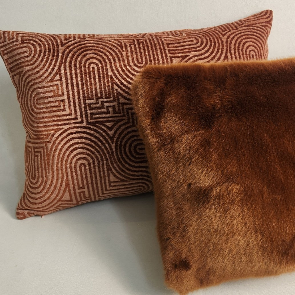 Klark Rectangular  Cushion - Peach Pink & Caramel