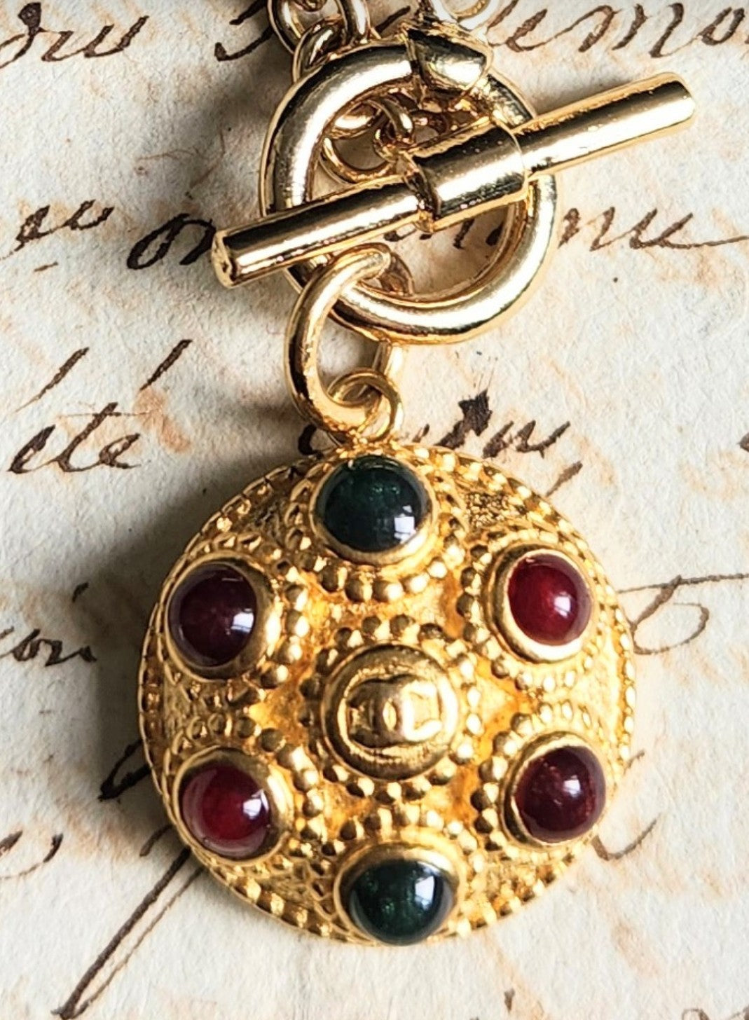 Margot Pendant ( with red & green ball highlights) T Bar Necklace - Large