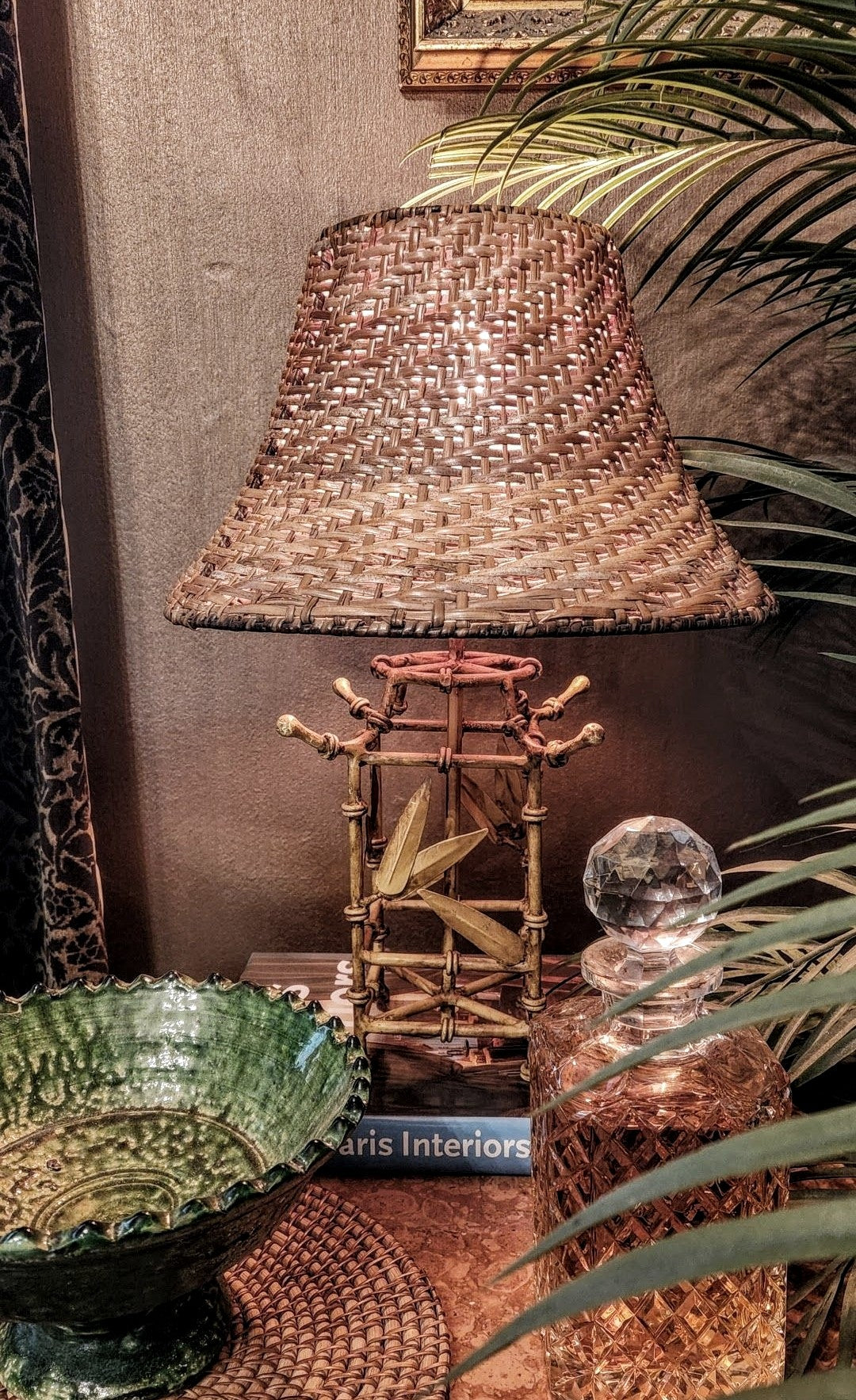 Vintage French Bamboo Lamp and Rattan Shade