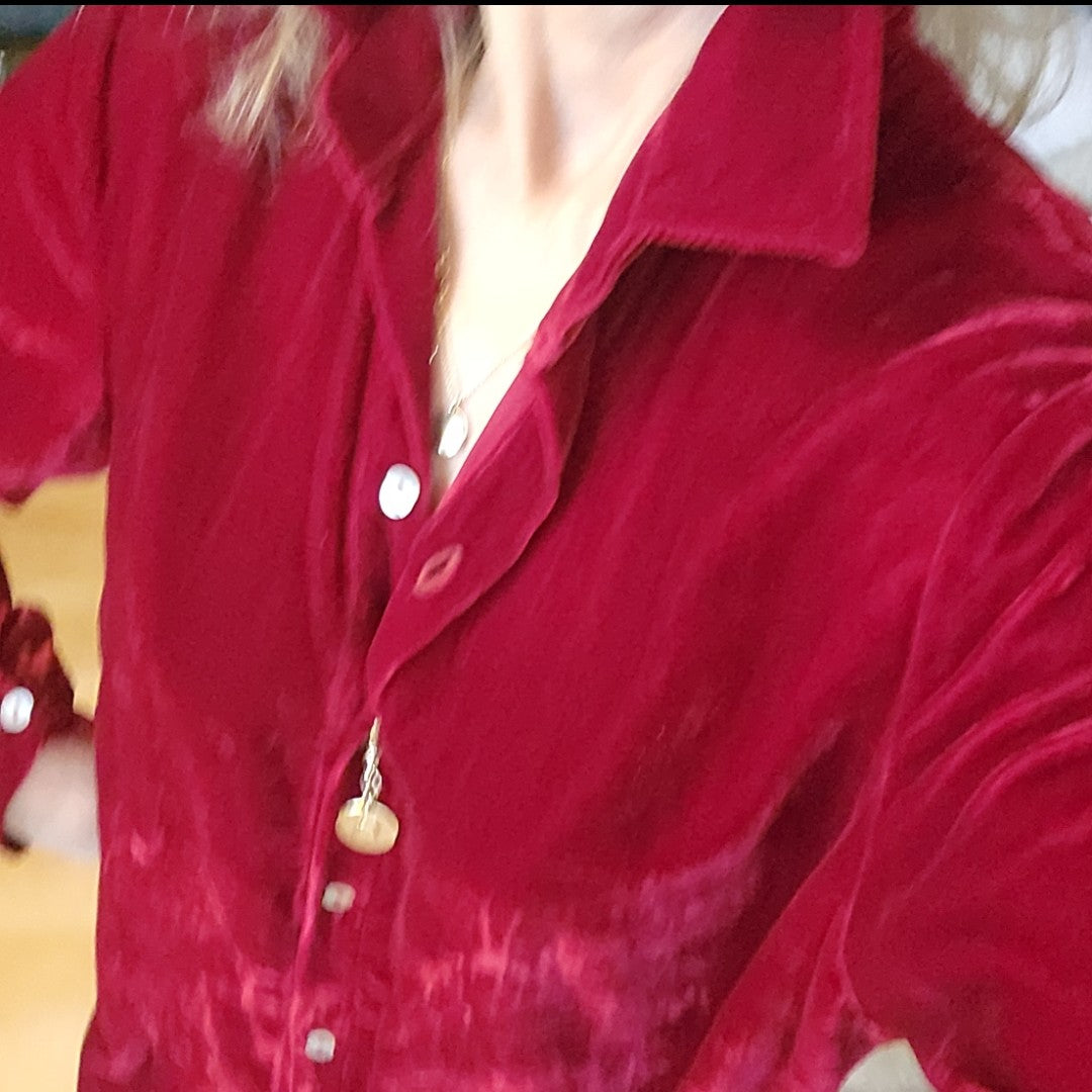 Cranberry Silk Velvet Shirt