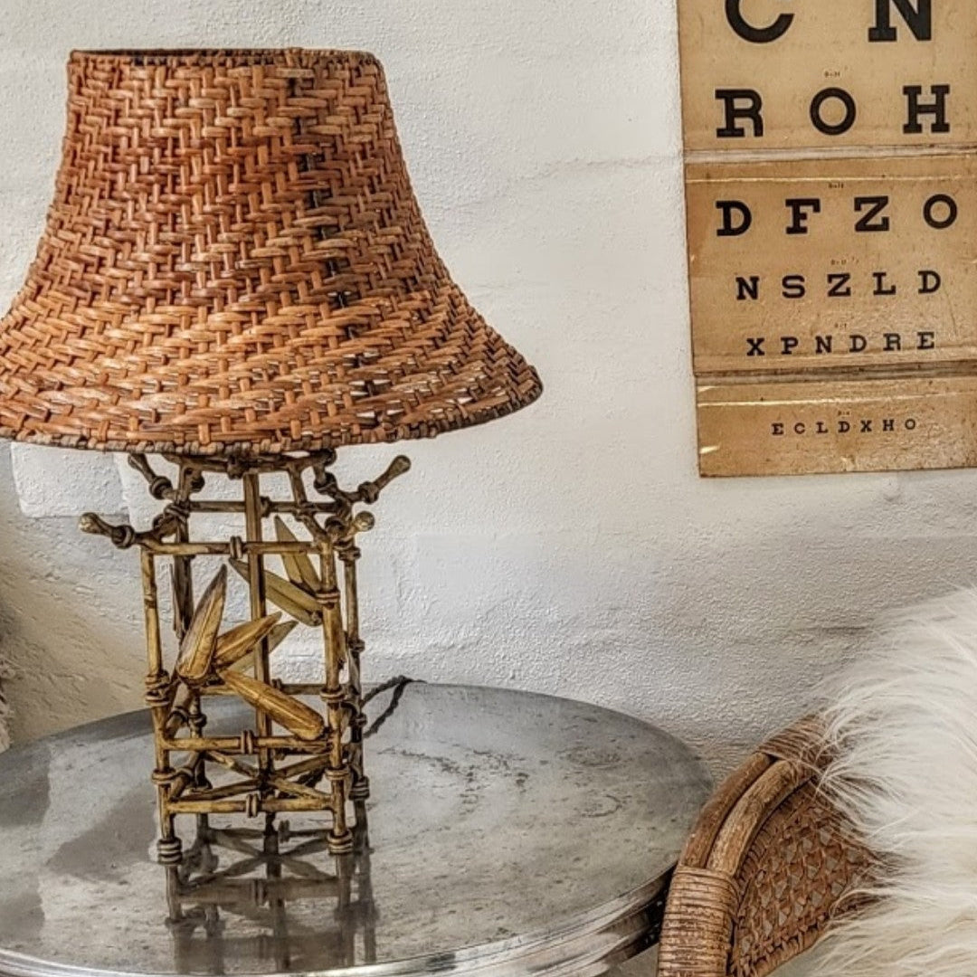 Vintage French Bamboo Lamp and Rattan Shade