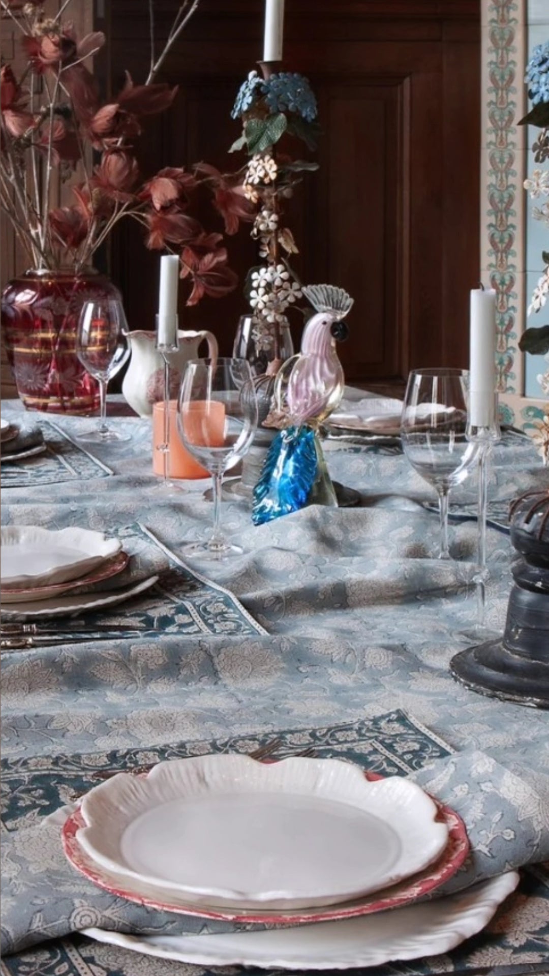 Cotton Tablecloth - Indian Rose Dusty Blue