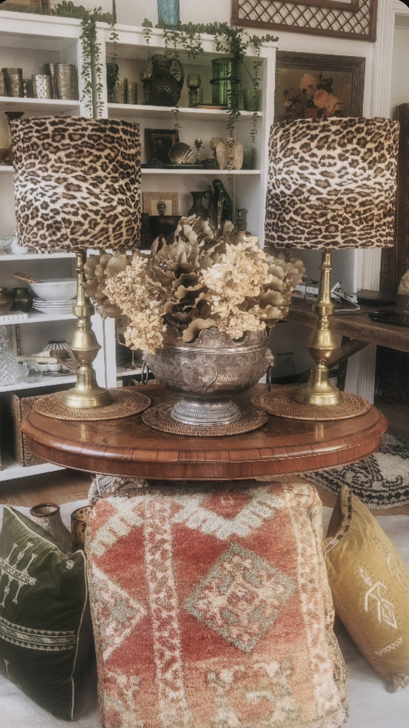 Fabulous Italian Faux Fur Leopard Lamp with Vintage   Brass Base