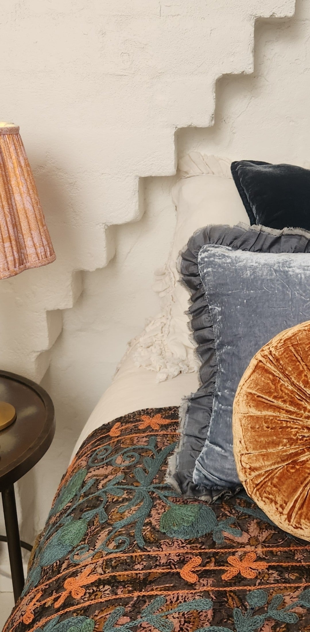 Vintage Suzani Kantha Throw - Dusty Blue , Orange and Olive