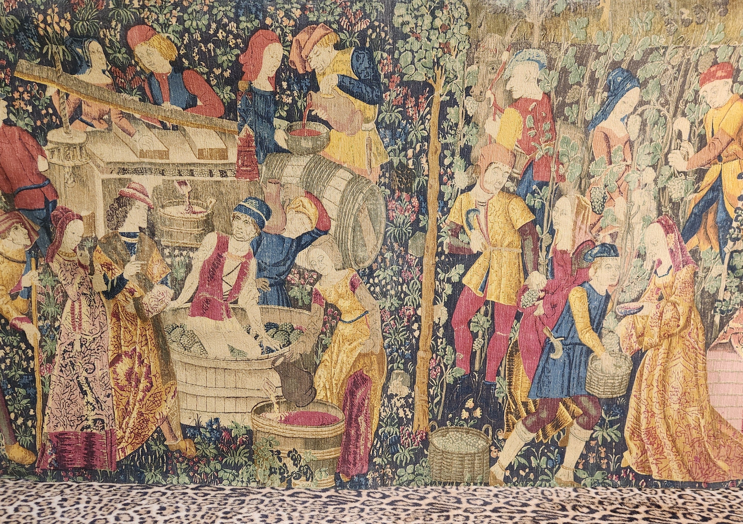 Vintage French Les Vendanges Hand Printed Tapestry