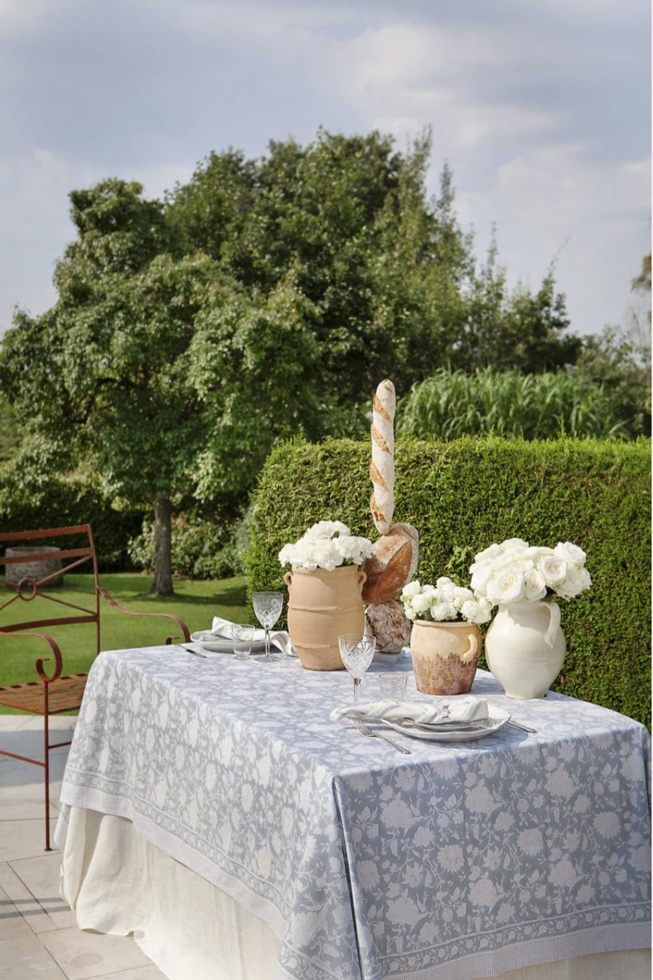 Cotton Tablecloth - Indian Rose Dusty Blue