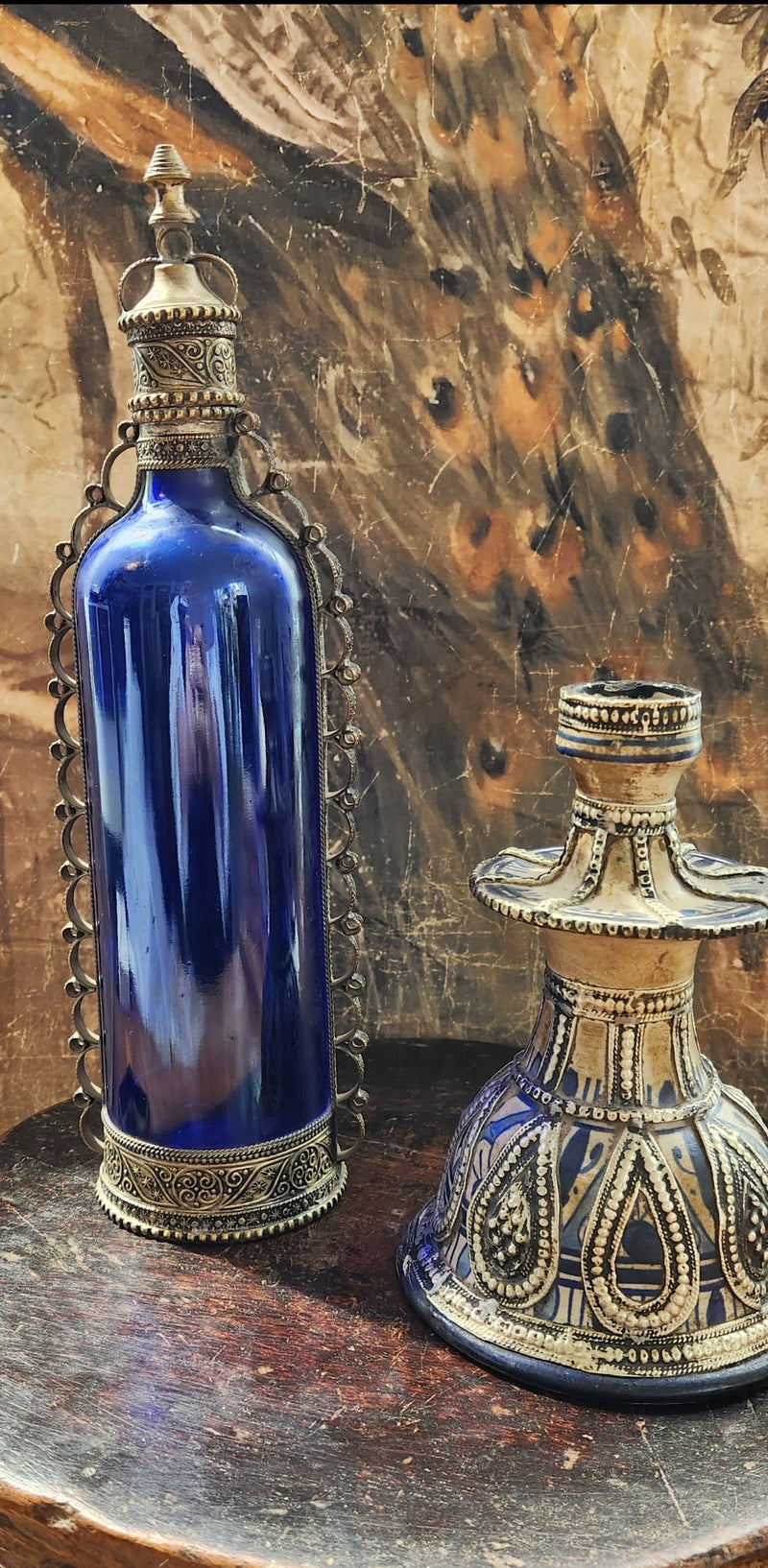 Vintage Moroccan Cobalt Blue Glass bottle