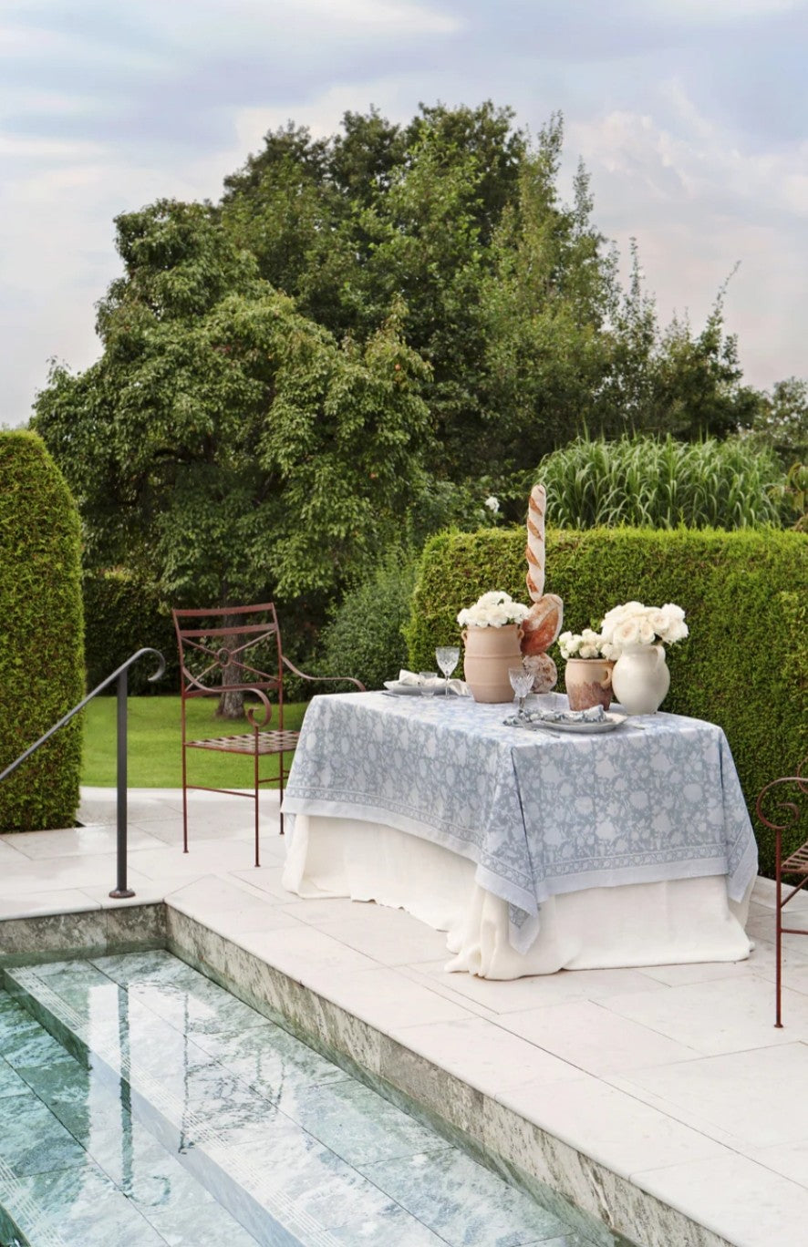 Cotton Tablecloth - Indian Rose Dusty Blue