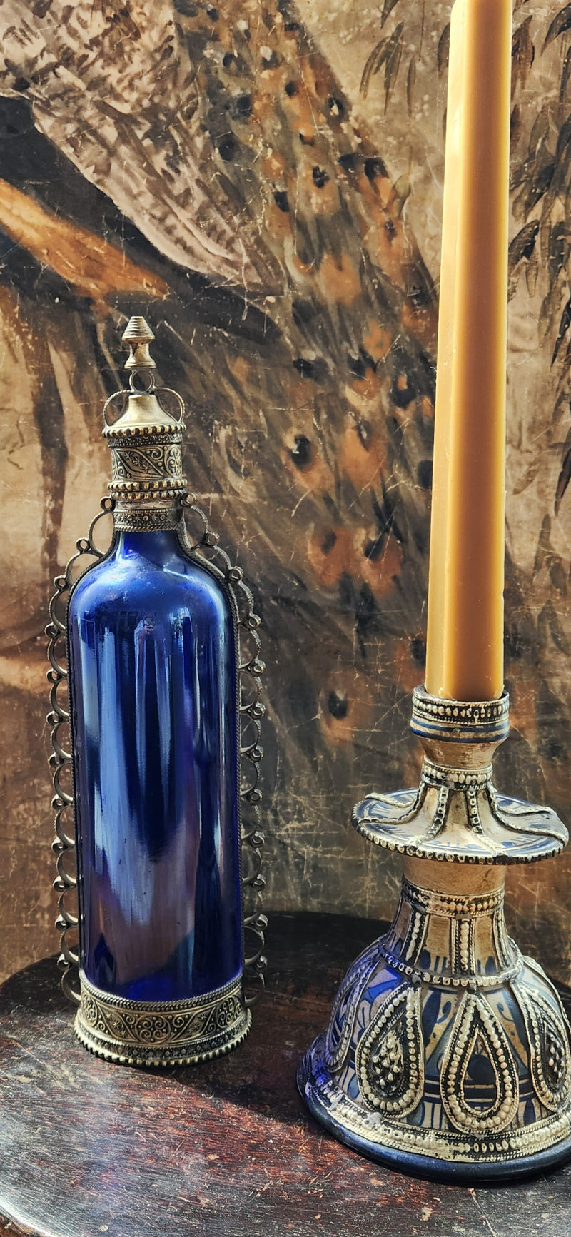 Vintage Moroccan Cobalt Blue Glass bottle