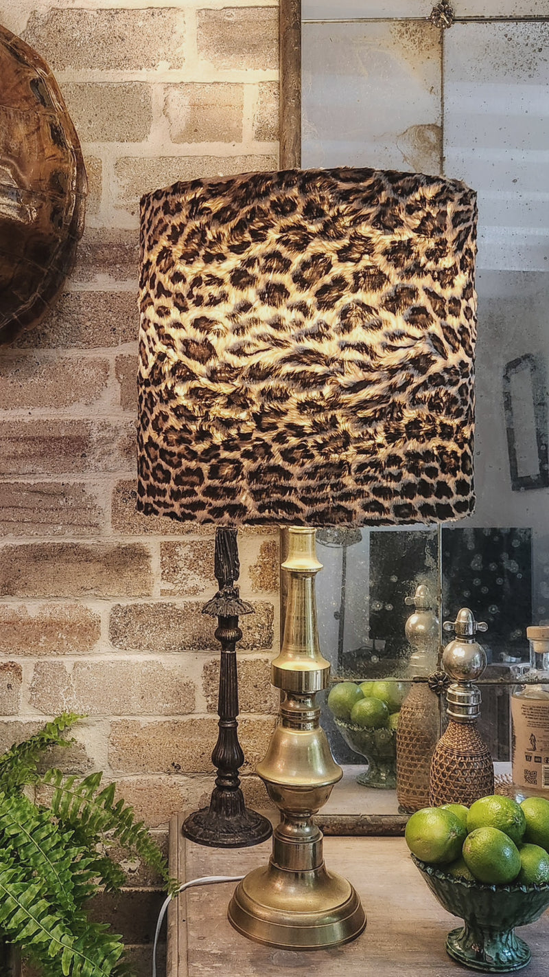 Fabulous Italian Faux Fur Leopard Lamp with Vintage   Brass Base