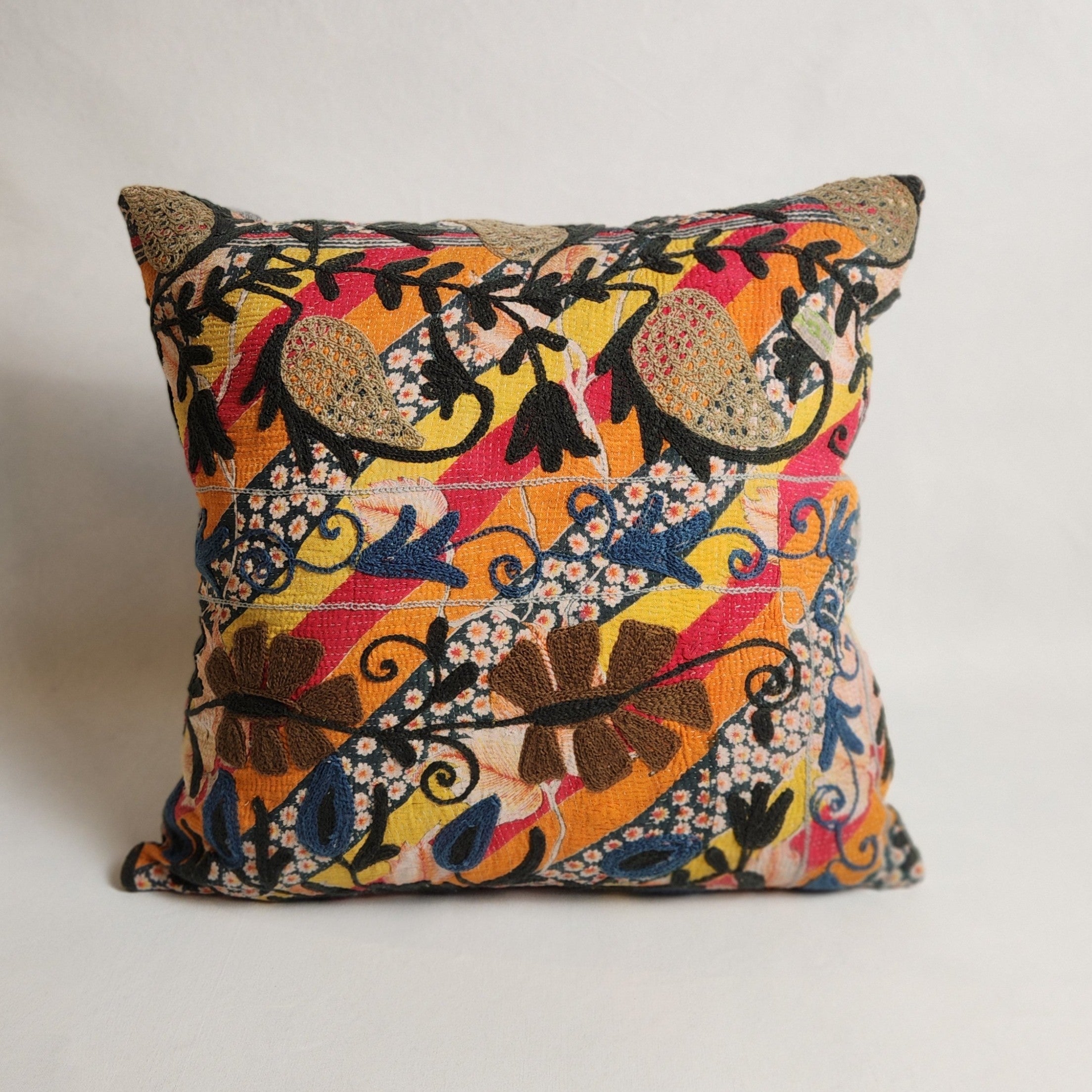 Suzani Cushion #23 - Orange, Brown, Blue 50x50