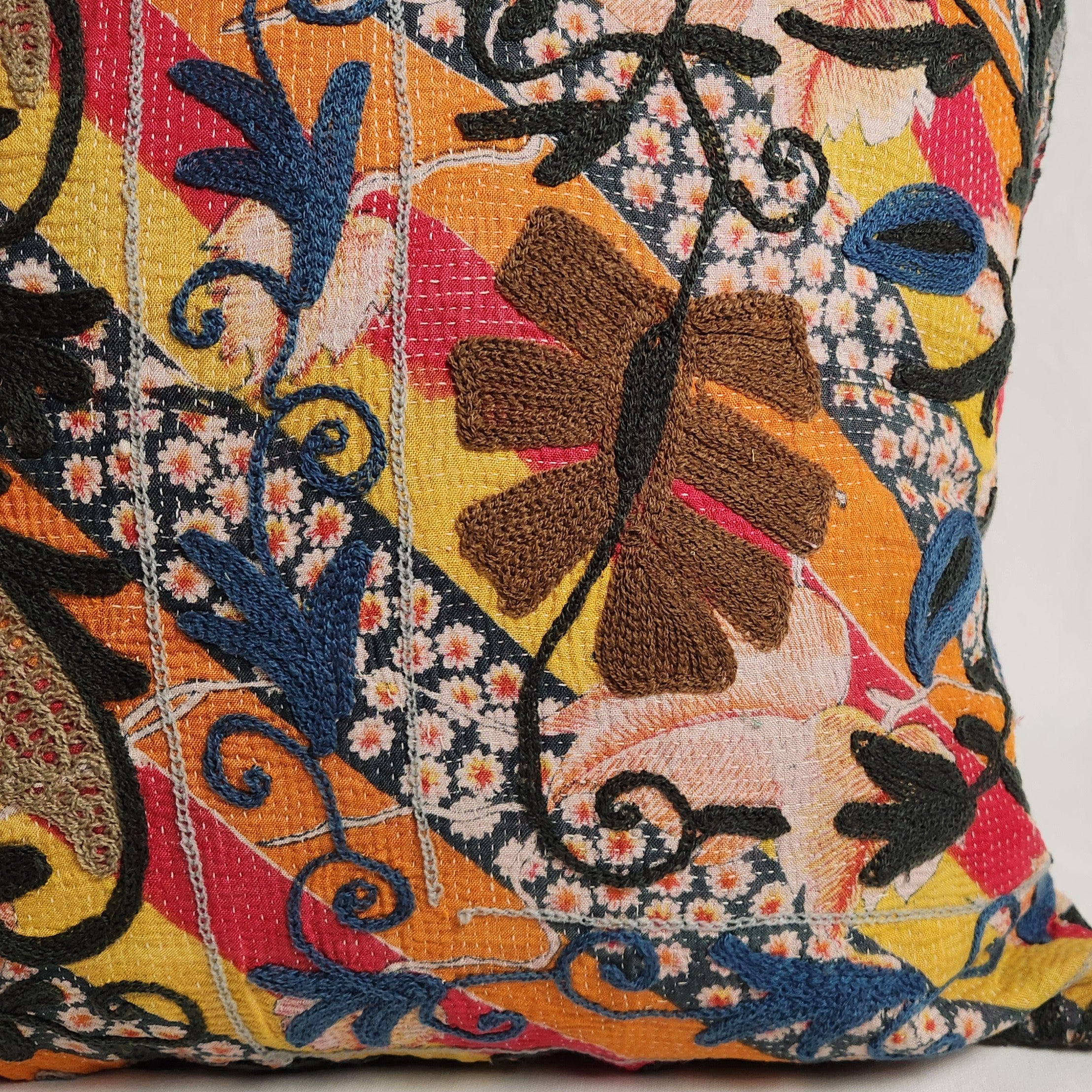Suzani Cushion #23 - Orange, Brown, Blue 50x50