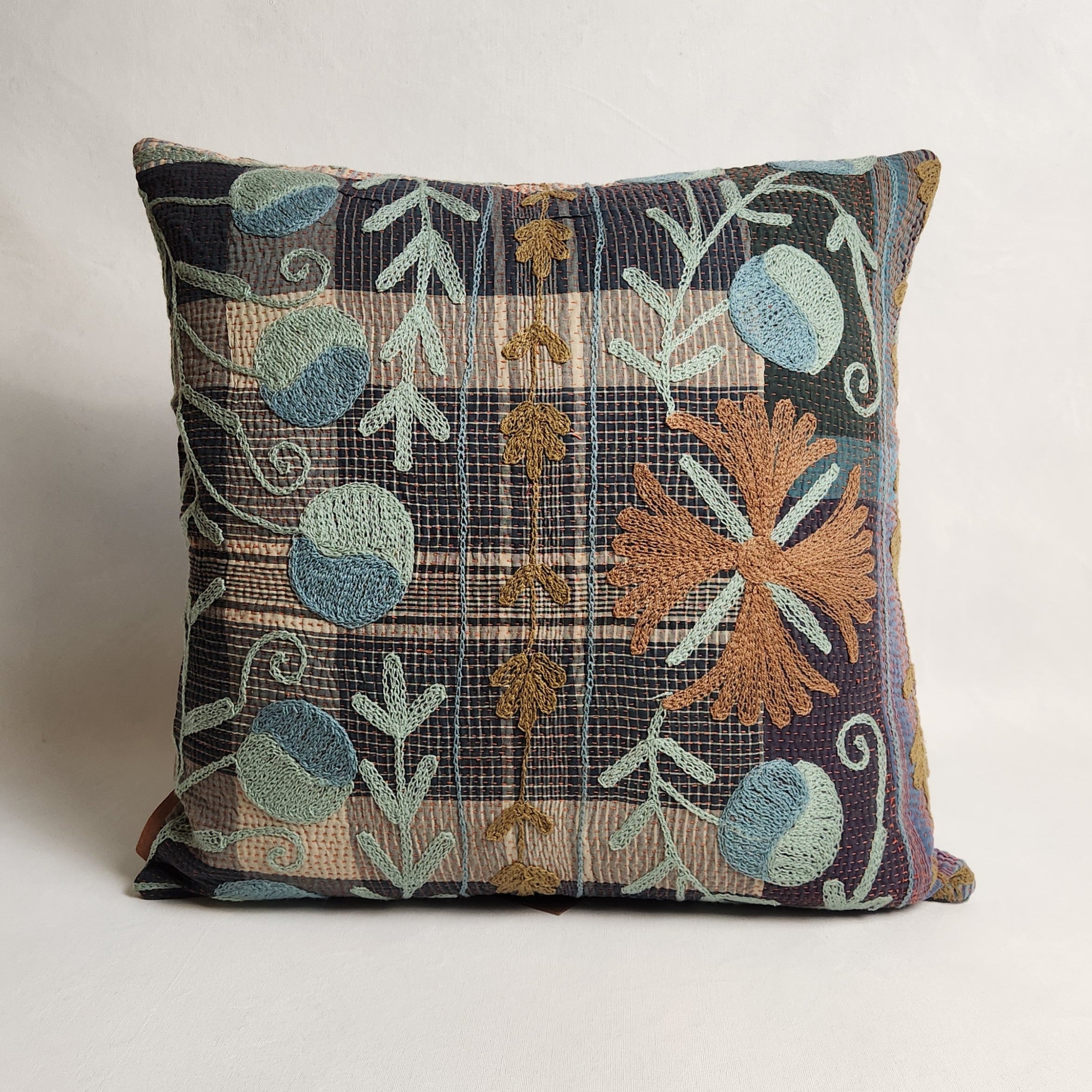 Suzani Cushion #24 - Mint, Purple, Brown 50x50