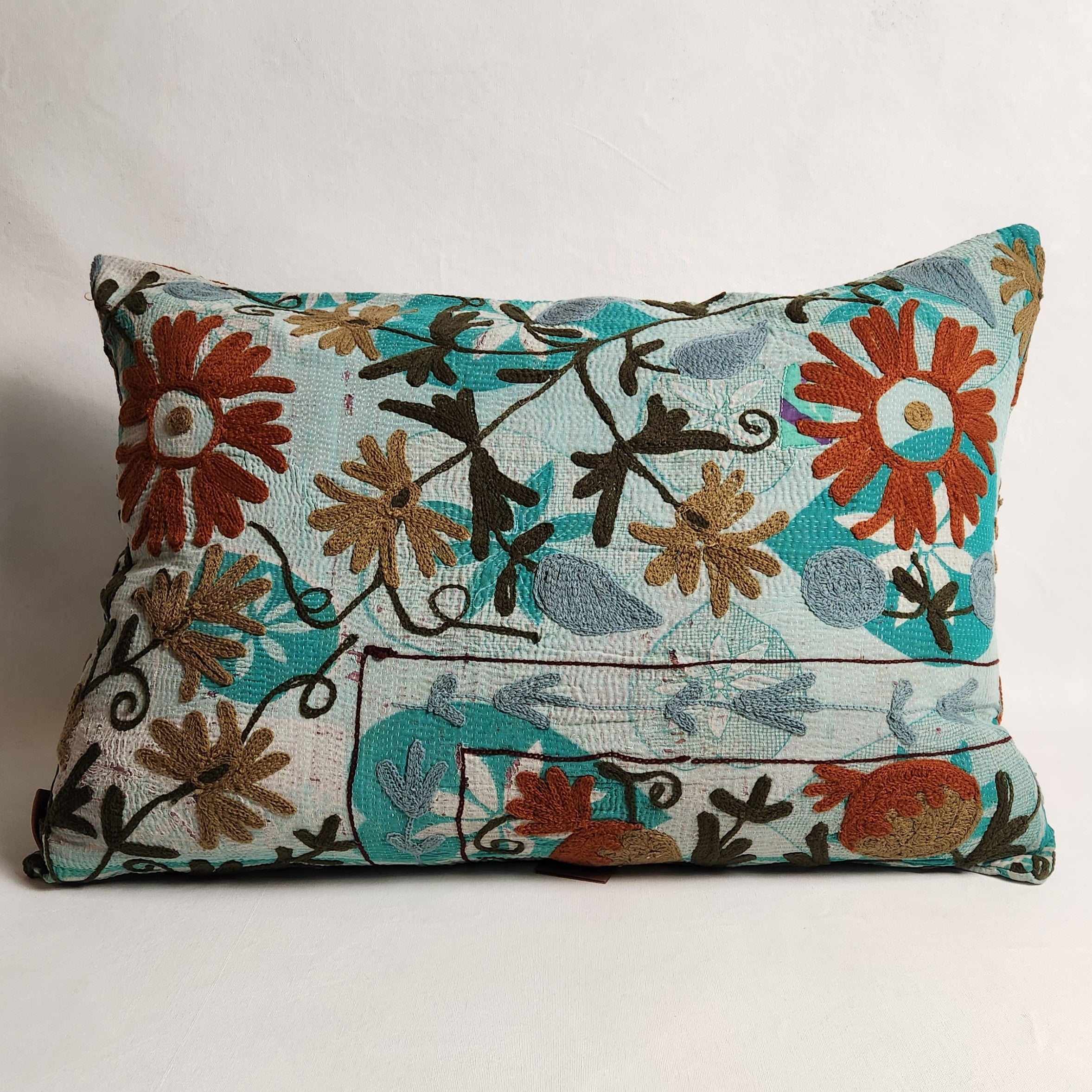Suzani Cushion Cover #26 - Blue, Black, Turquoise 70x50