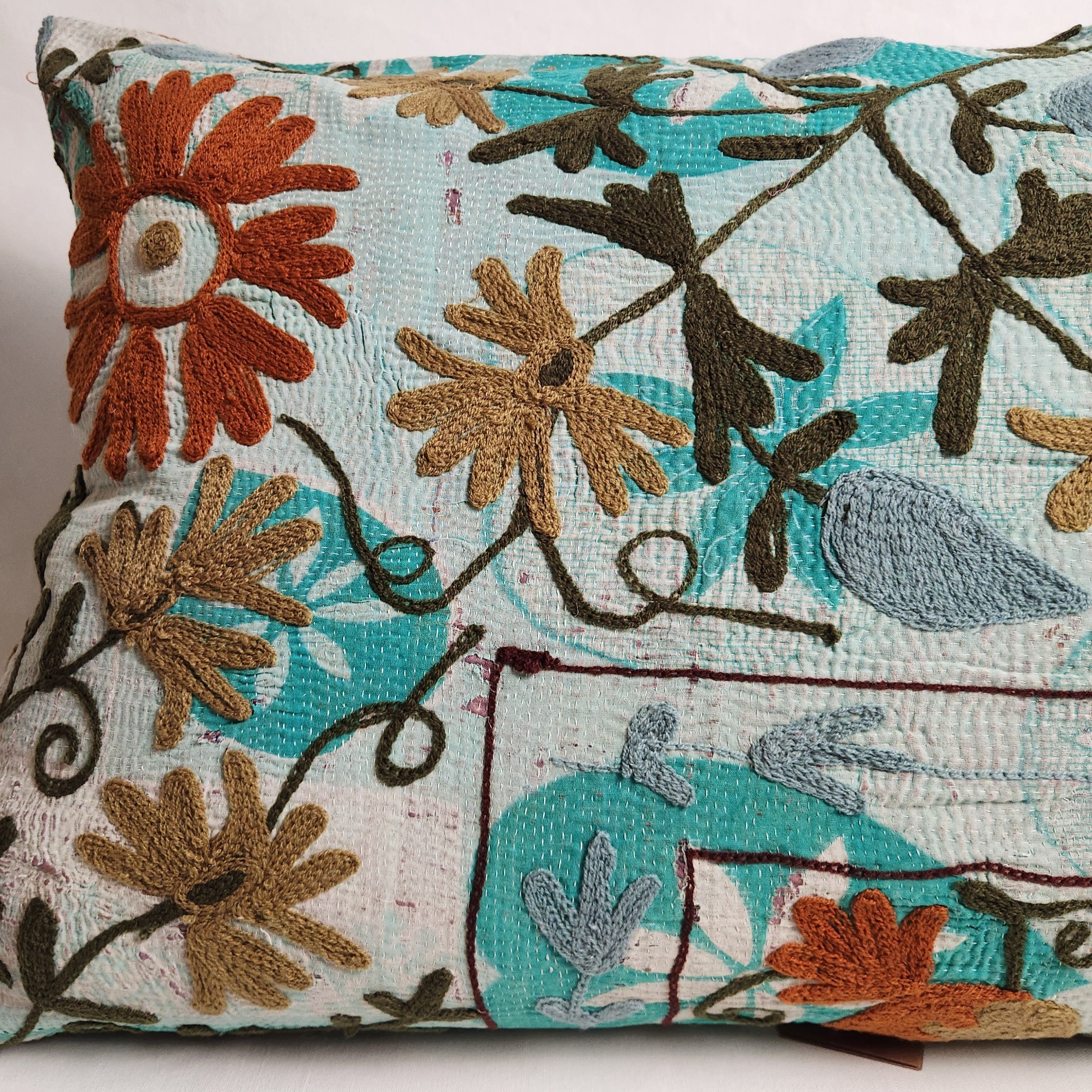Suzani Cushion Cover #26 - Blue, Black, Turquoise 70x50