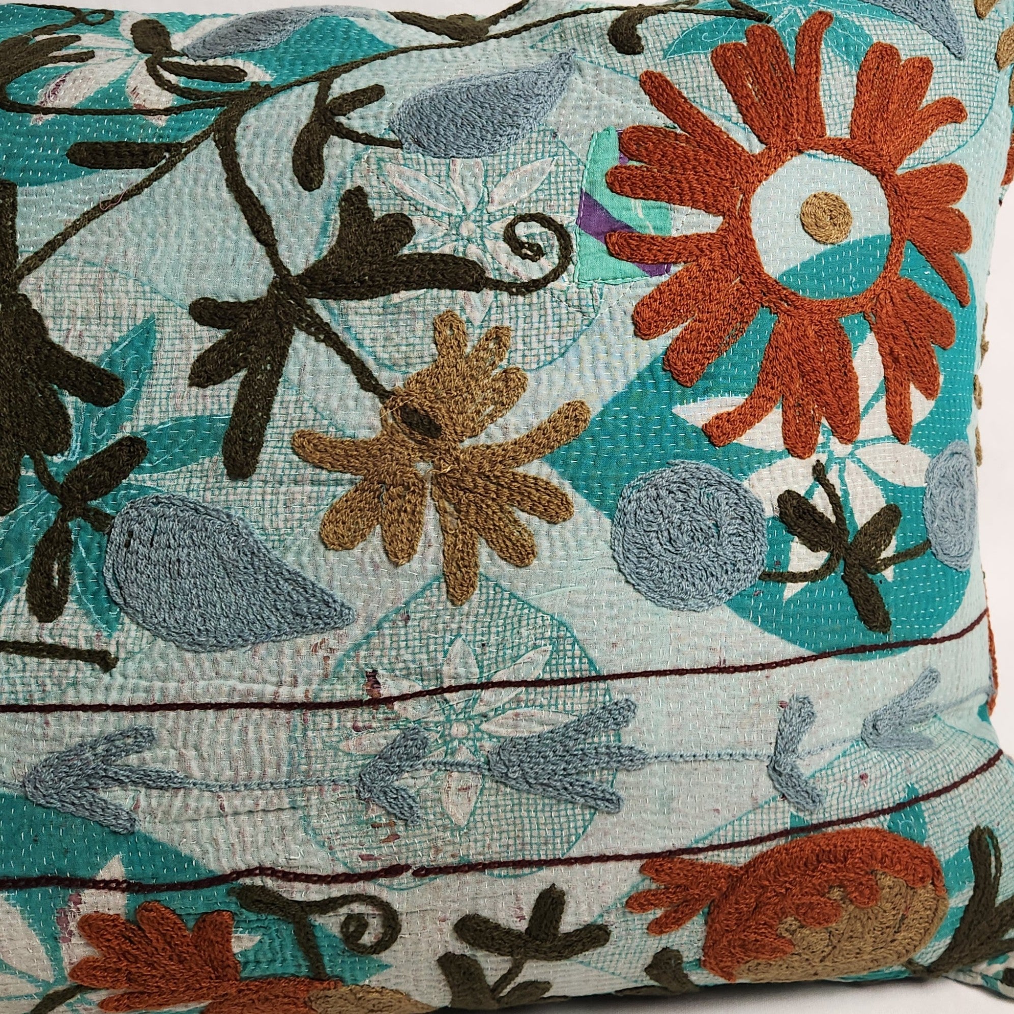 Suzani Cushion Cover #26 - Blue, Black, Turquoise 70x50