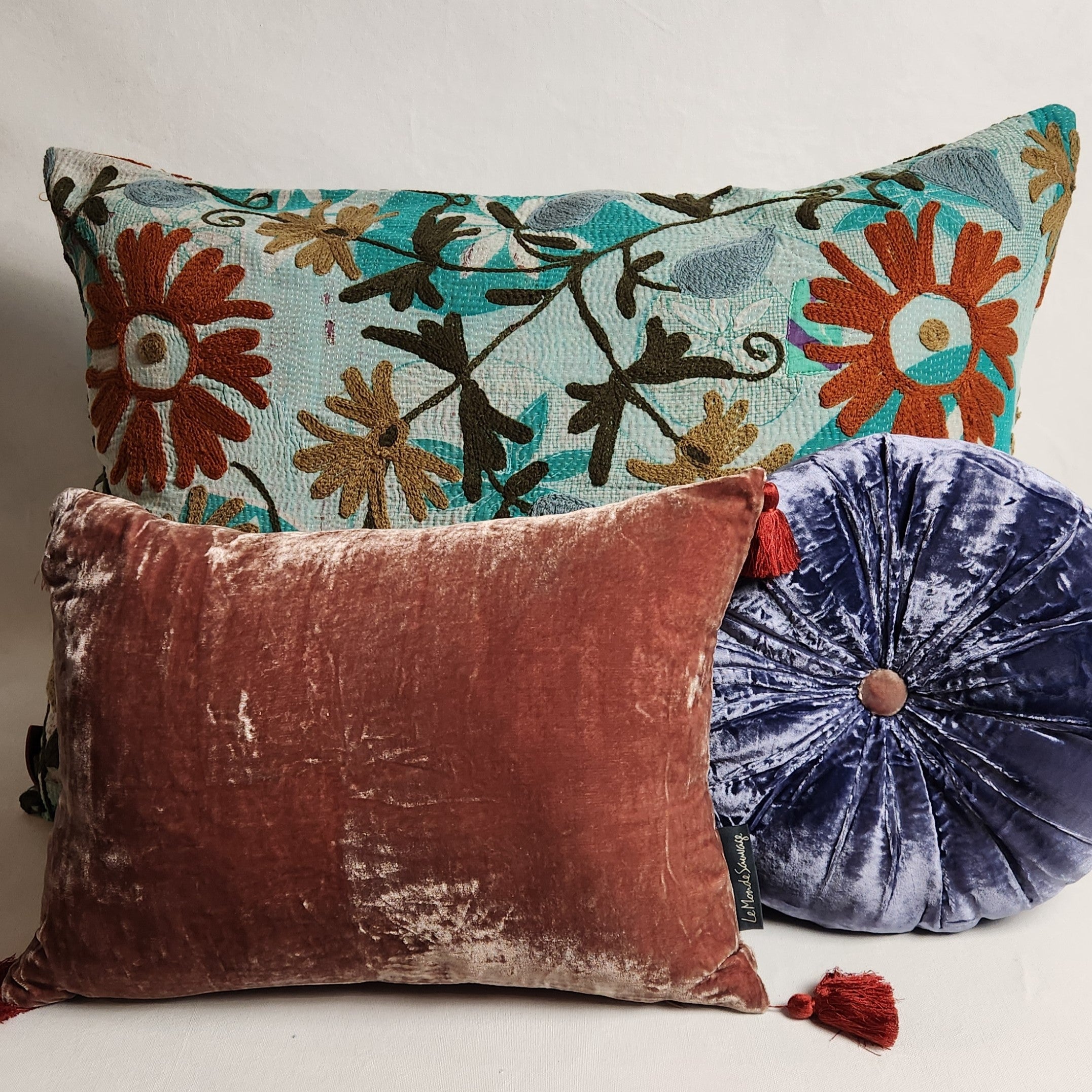 Suzani Cushion Cover #26 - Blue, Black, Turquoise 70x50