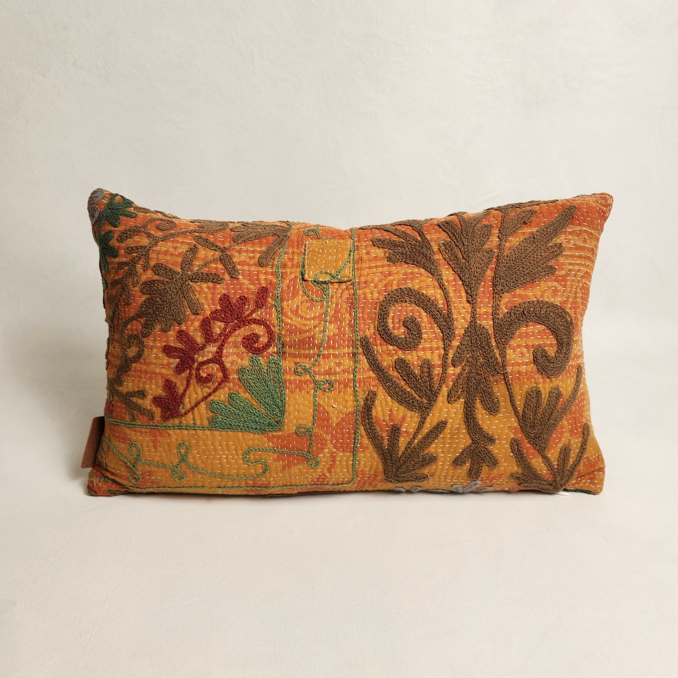 Suzani Cushion #39 - Brown, Orange Green 30x50