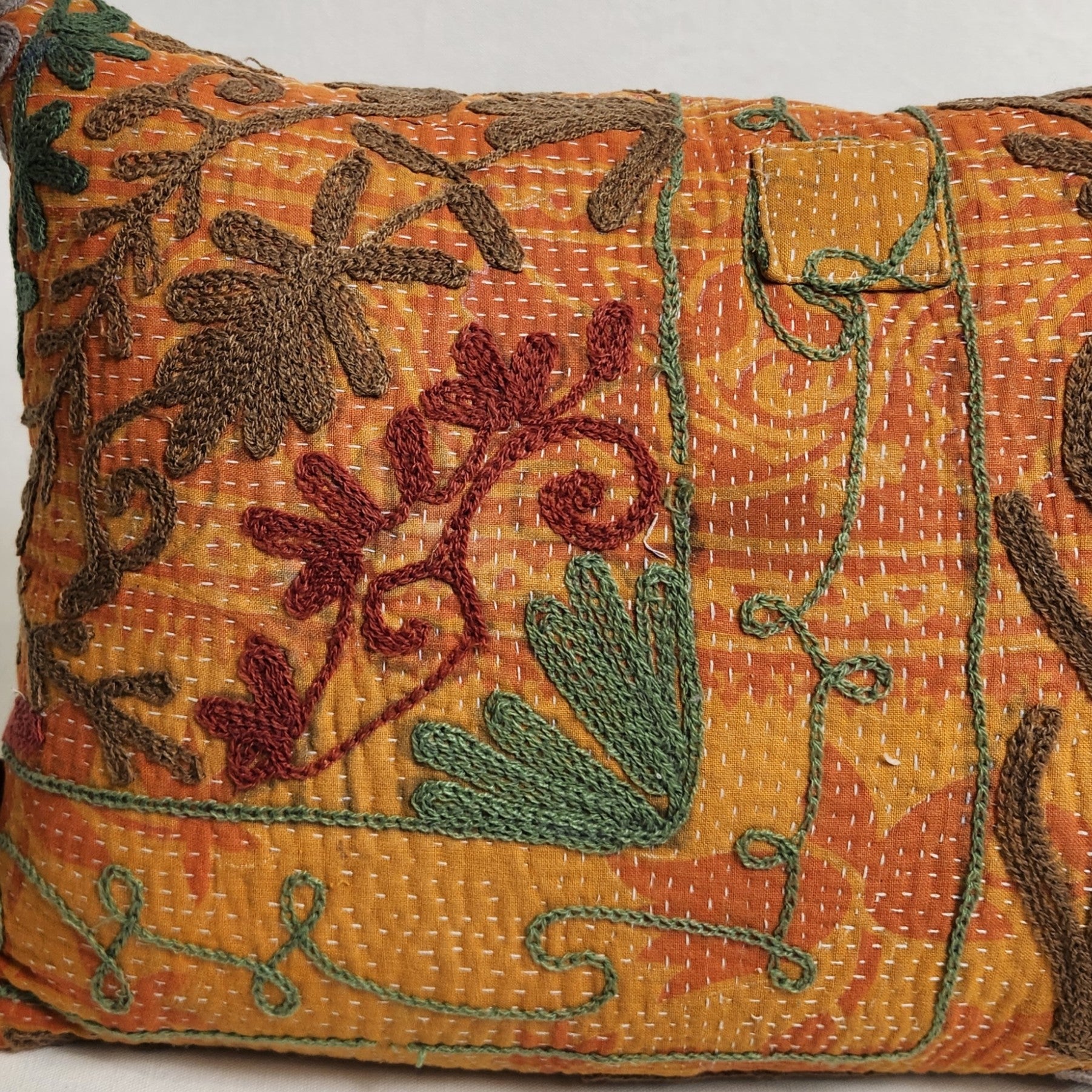 Suzani Cushion #39 - Brown, Orange Green 30x50