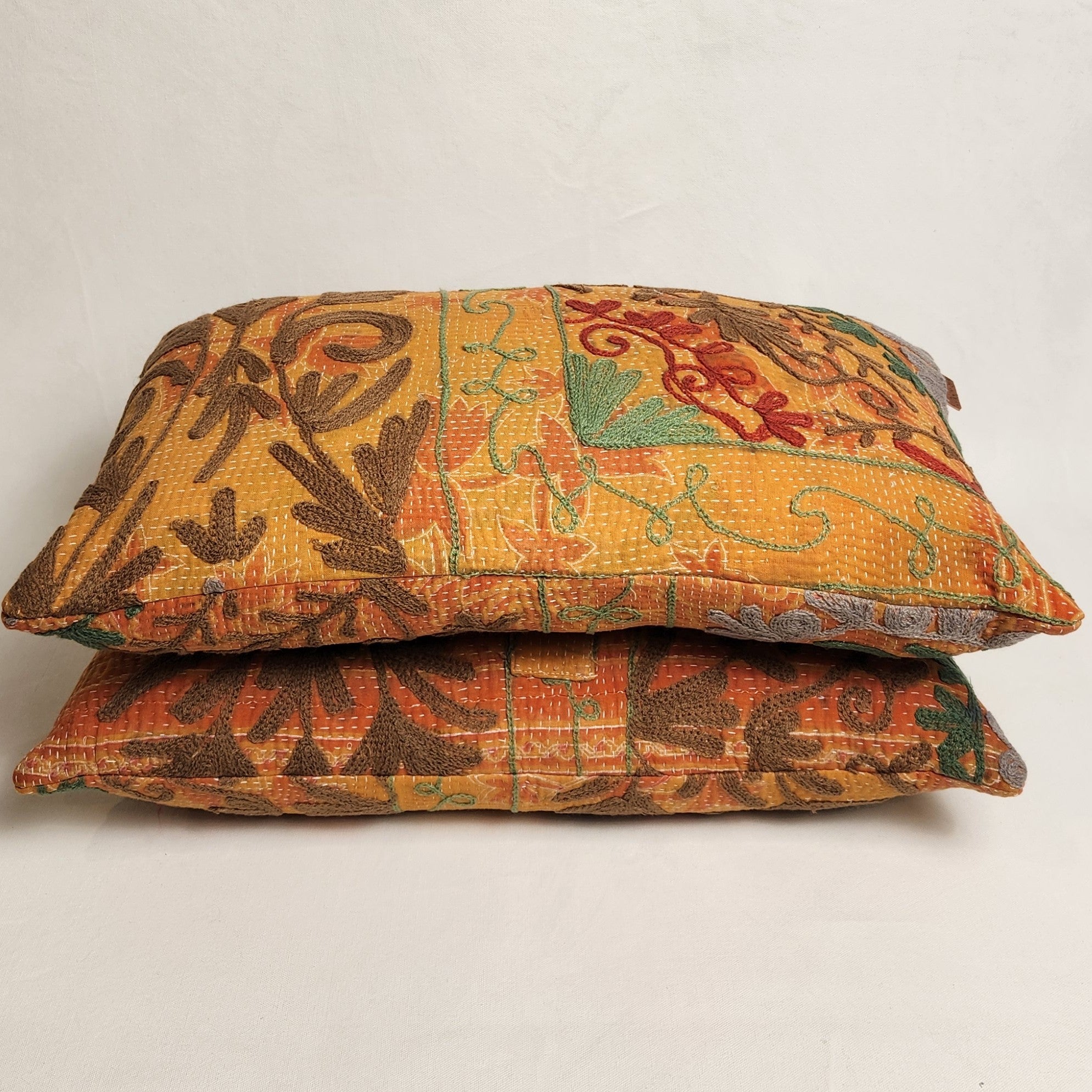 Suzani Cushion #39 - Brown, Orange Green 30x50