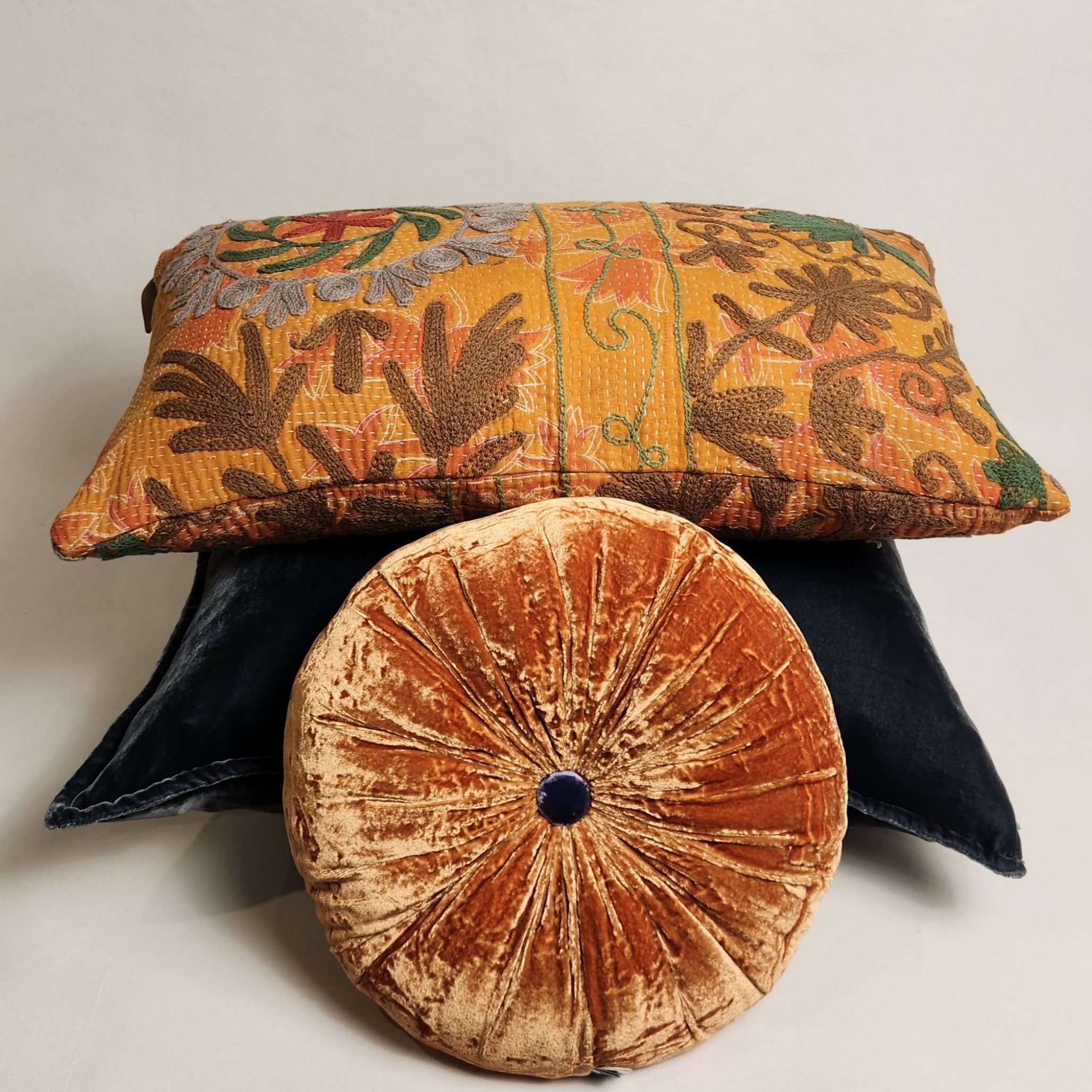 Suzani Cushion #39 - Brown, Orange Green 30x50