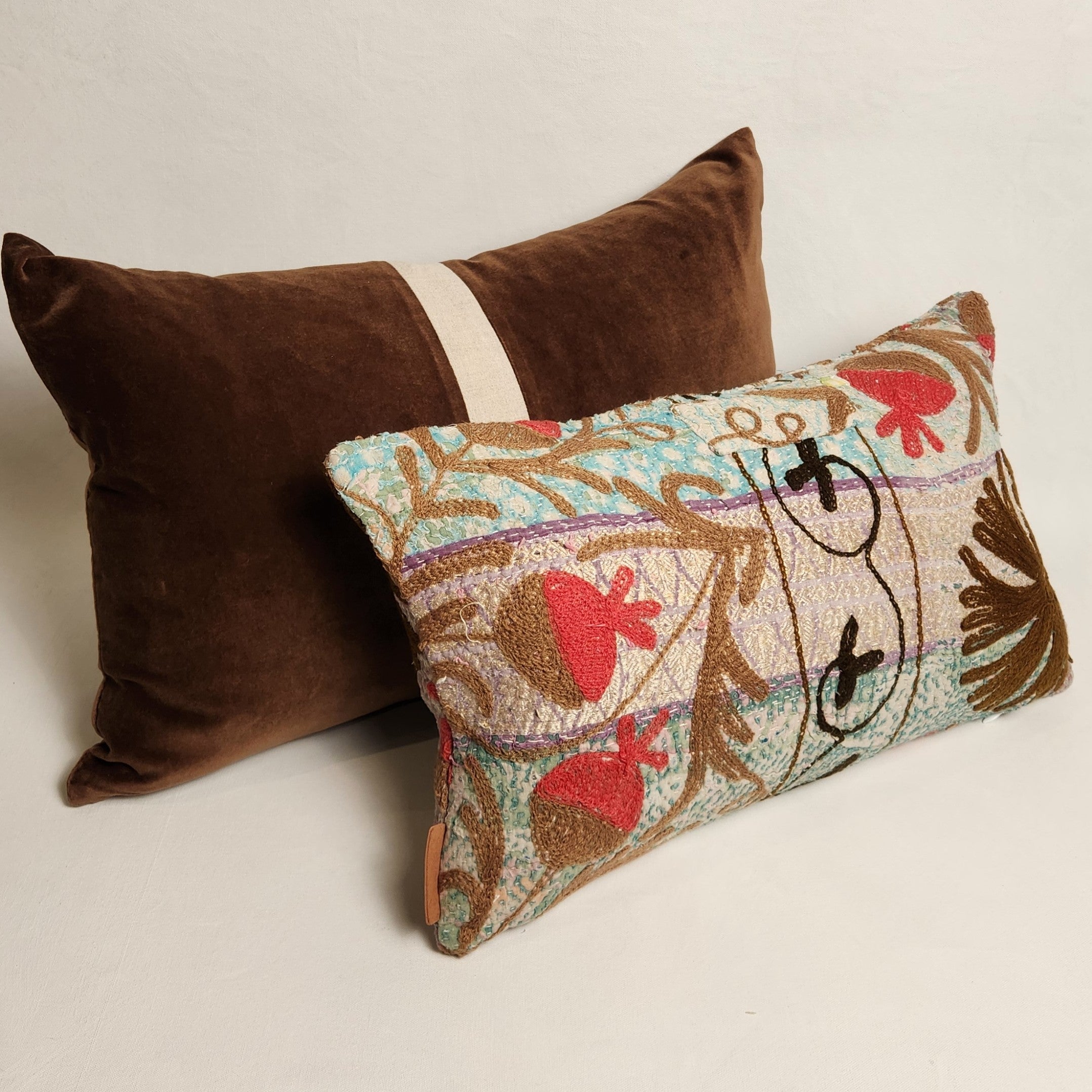 Suzani Cushion #40 -  Red, Brown, Turquoise 30x50
