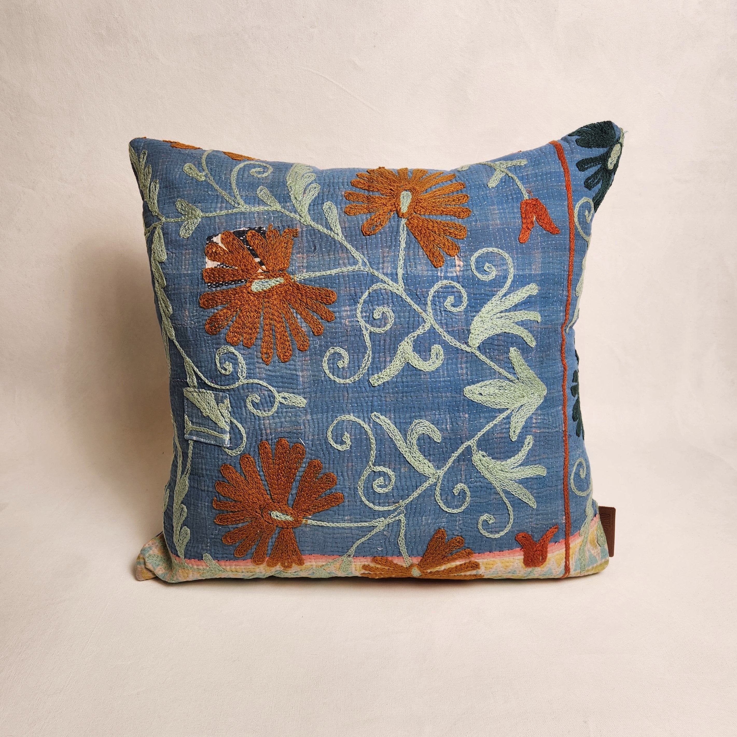 Suzani Cushion #41 - Blue, Orange 50x50
