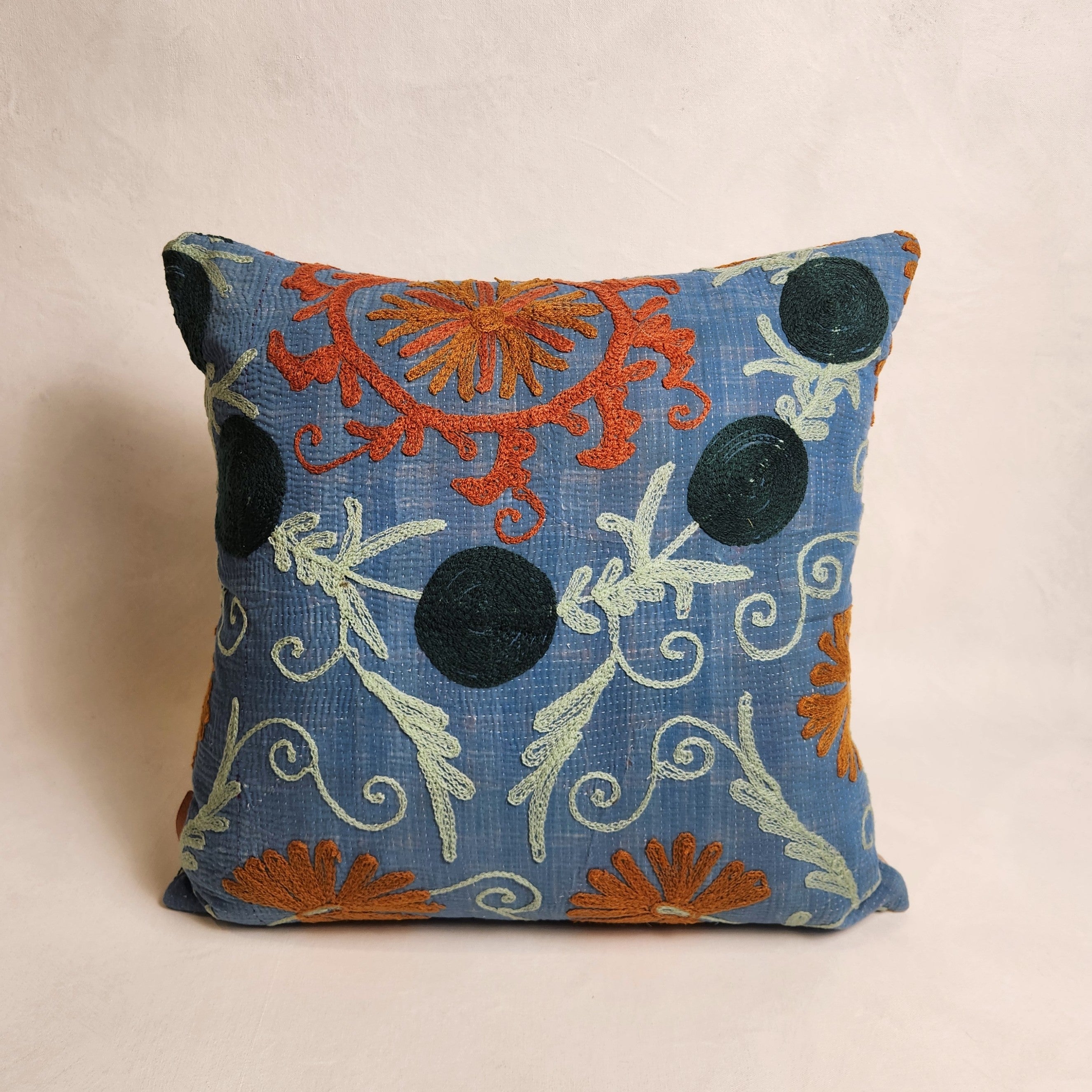 Suzani Cushion #41 - Blue, Orange 50x50