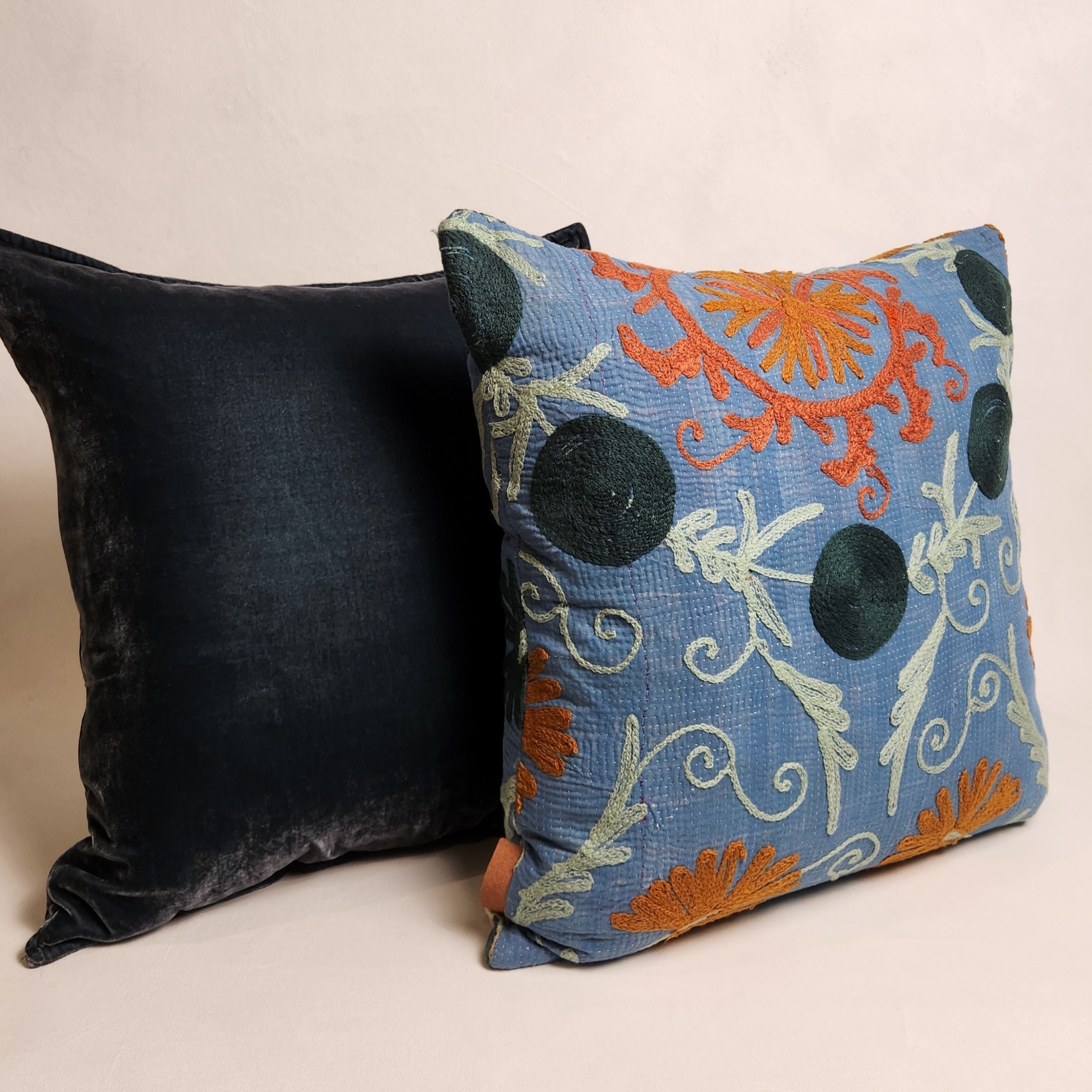 Suzani Cushion #41 - Blue, Orange 50x50