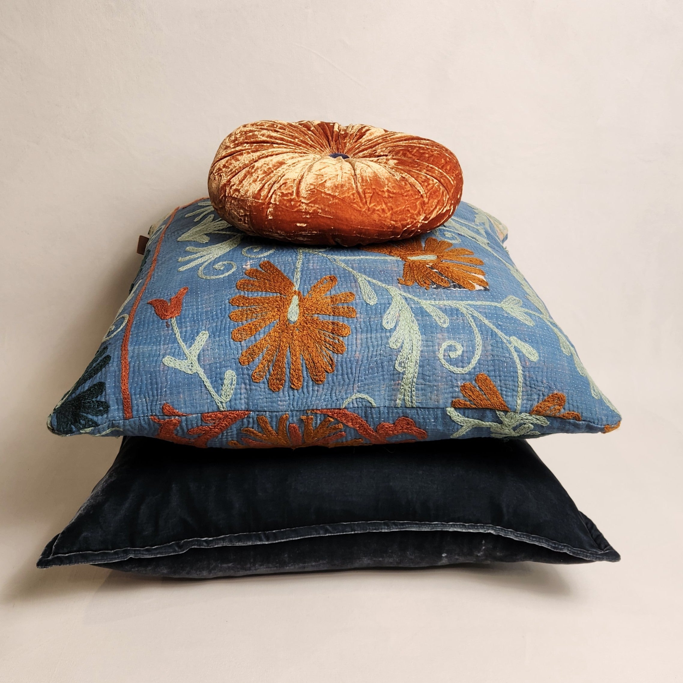 Suzani Cushion #41 - Blue, Orange 50x50
