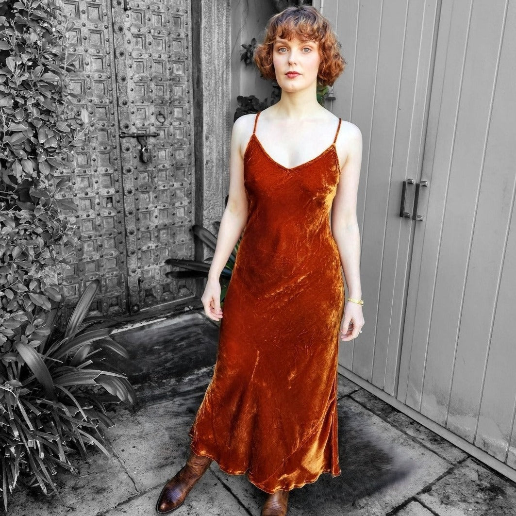 Silk Velvet Slip Dress - Topaz