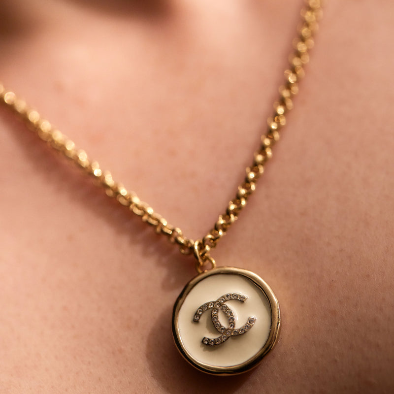 White Enamel and Diamante Necklace