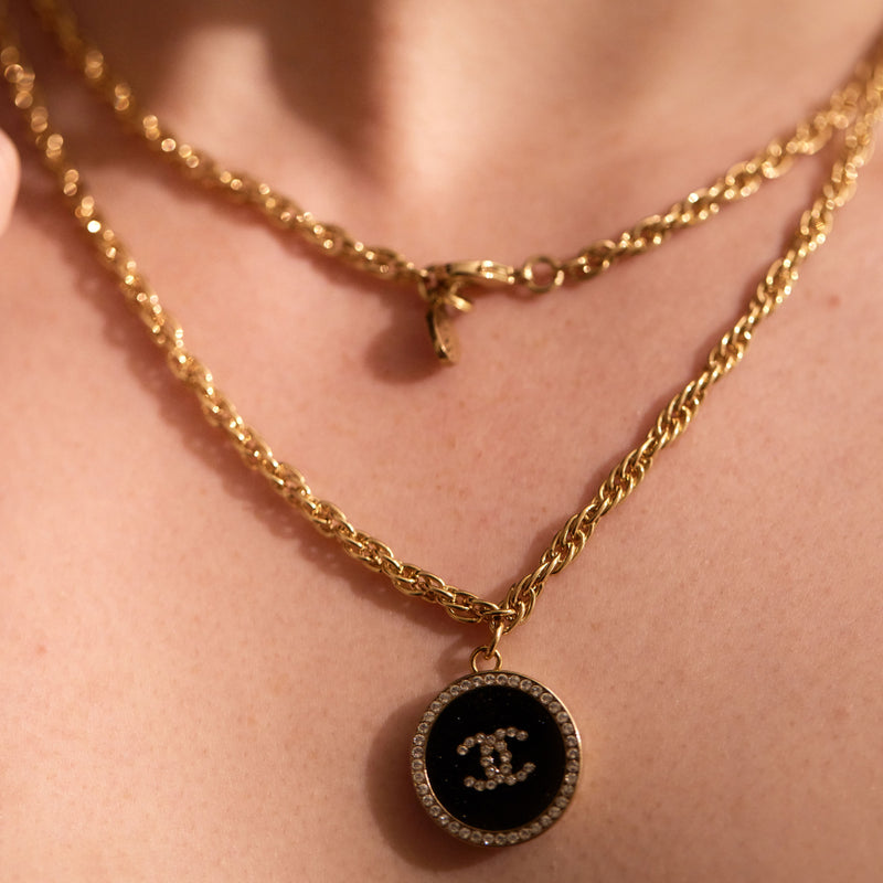 Black Enamel and Diamante Necklace (Long)