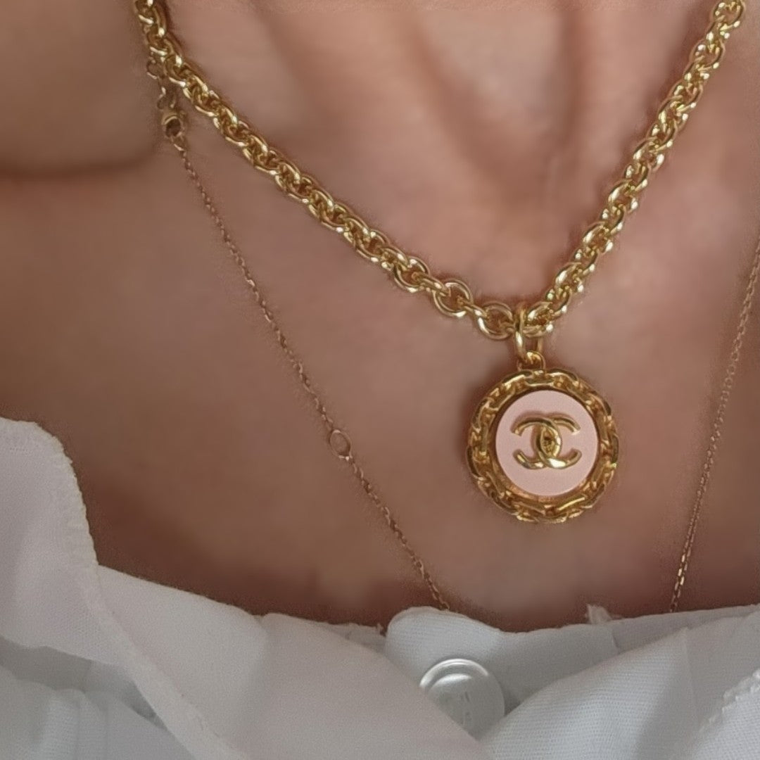 Large Pink Link Pendant Necklace