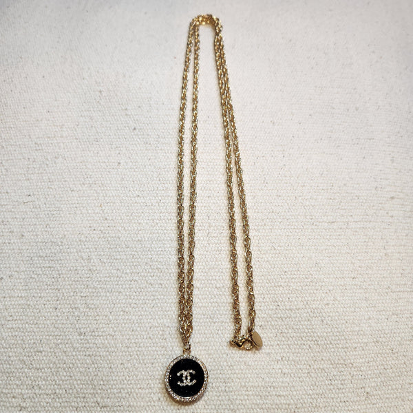 Black Enamel and Diamante Necklace (Long)