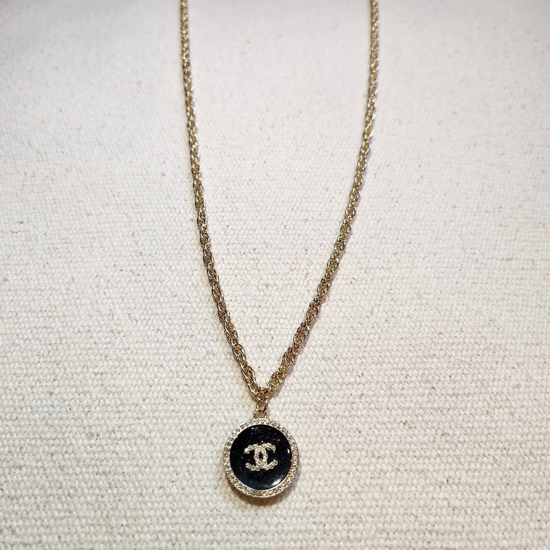 Black Enamel and Diamante Necklace (Long)