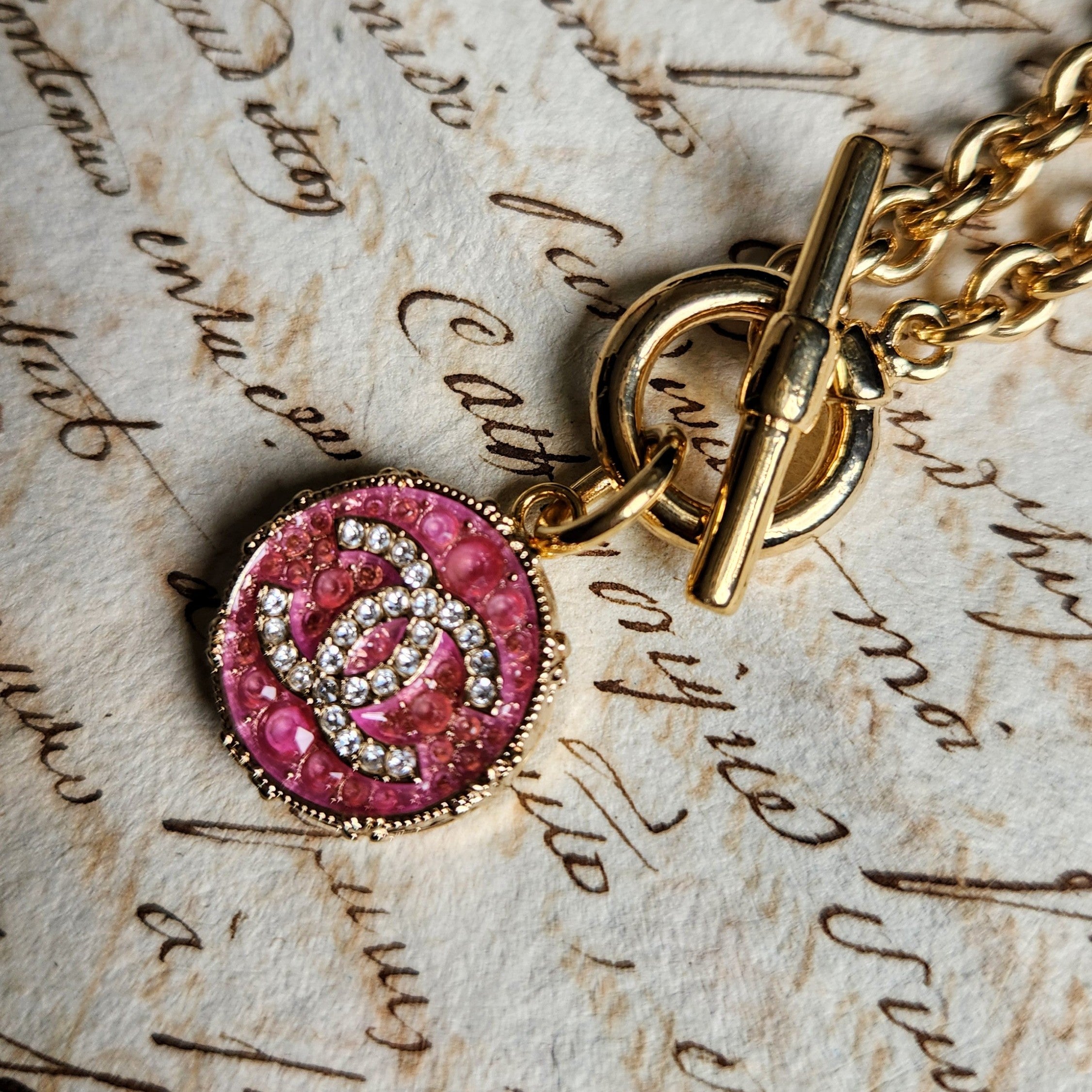 Pink Diamante T Bar Necklace