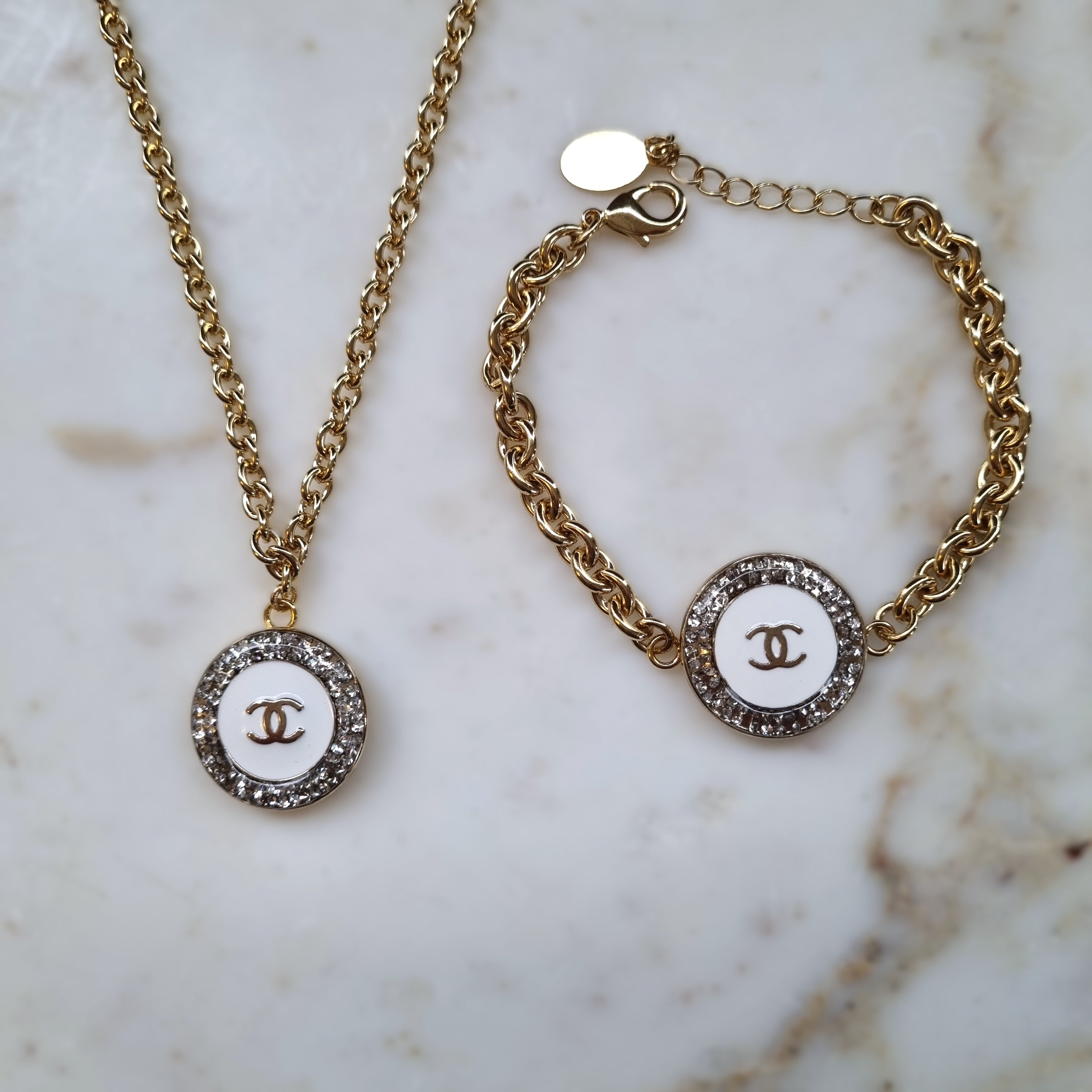 White Enamel Diamante Pendant Bracelet